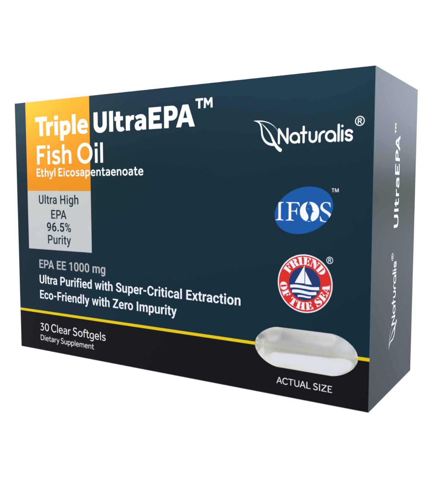 Naturalis Triple Strength UltraEPA EPA 1000mg | Pharmaceutical Grade High Purity 99% Omega-3 with 96.5% EPA Burpless Fish Oil | IFOS Certified Sustainably Sourced Non-GMO | 30 Softgels - Buy Online on GoSupps.com
