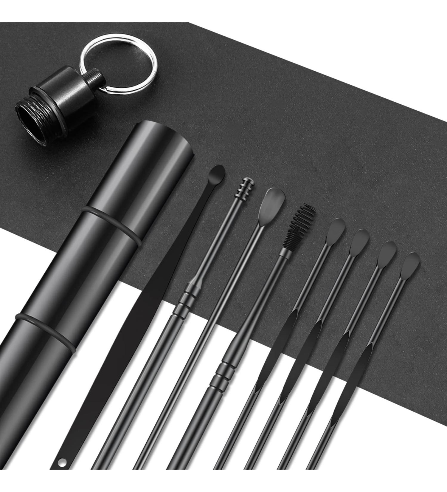 8 in 1 Ear Wax Removal Kit - Stainless Steel Ear Pick Tools with Spring Ear Cleaner - Includes 3 Sizes of Ear Spoons and 2 Cleaning Tools (Black) - Buy Online on GoSupps.com