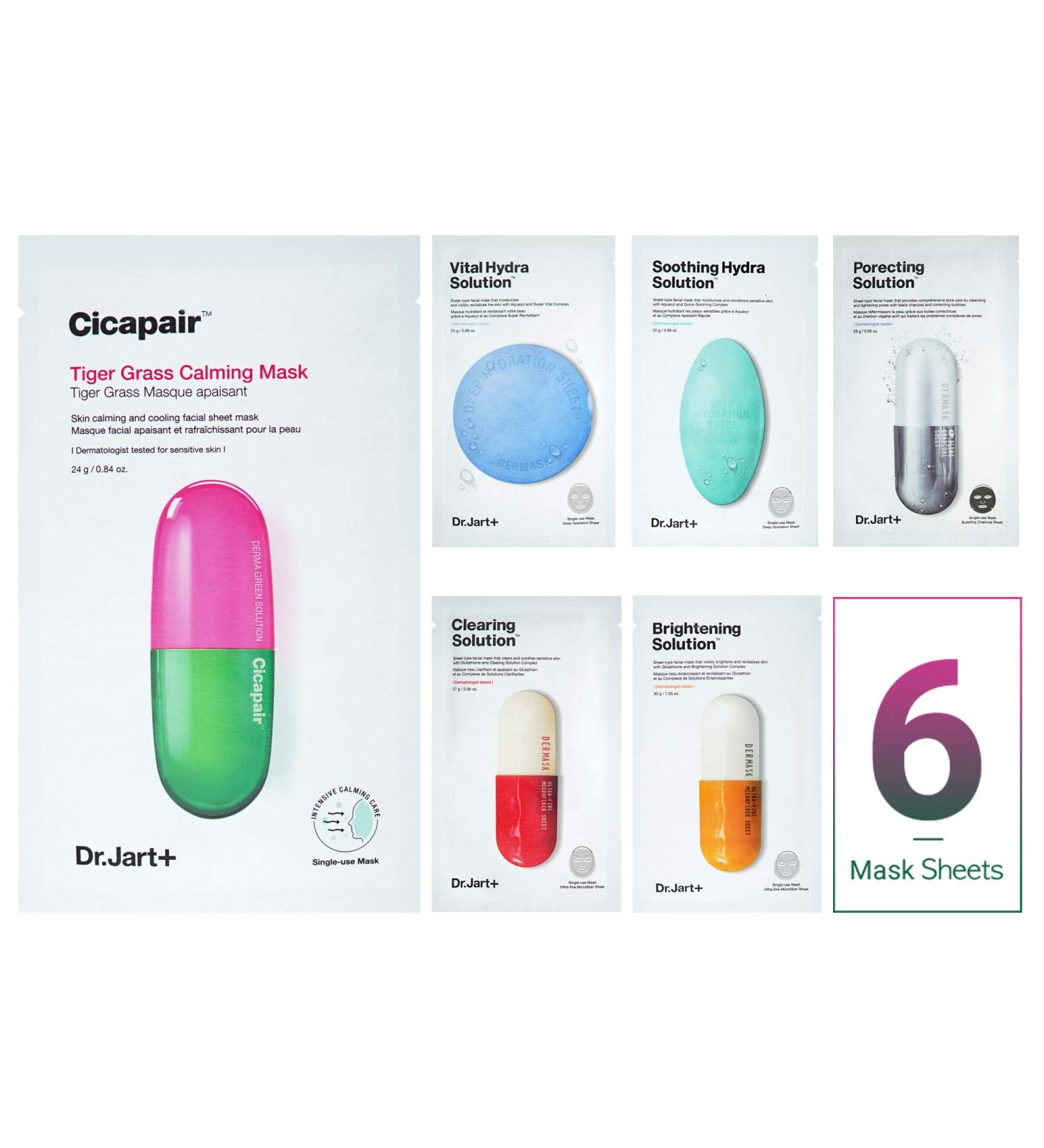 Dr.Jart Cica Recovery Face Mask Set (6 pcs) with Cicapair | Korean Premium Skin Care Gift | Soothing, Anti-Wrinkle, Anti-Aging | Rebuilding Skin Barrier | For Women - Buy Online on GoSupps.com