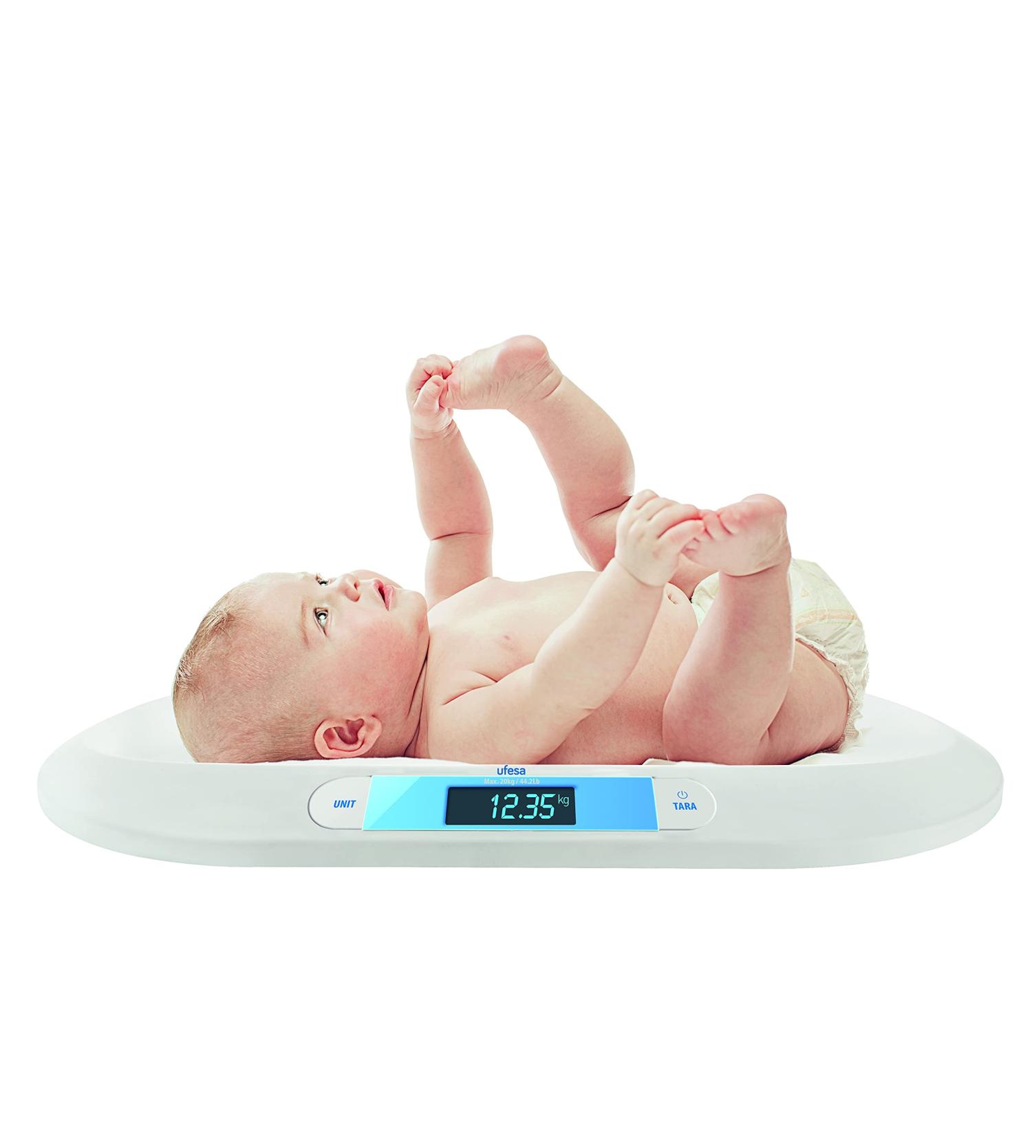 Ufesa BN2020 Mybaby Baby Scales Curved Design High Precision Tare Function XL Display Weight in Kg/LB/ST Backlit Screen - Buy Online on GoSupps.com