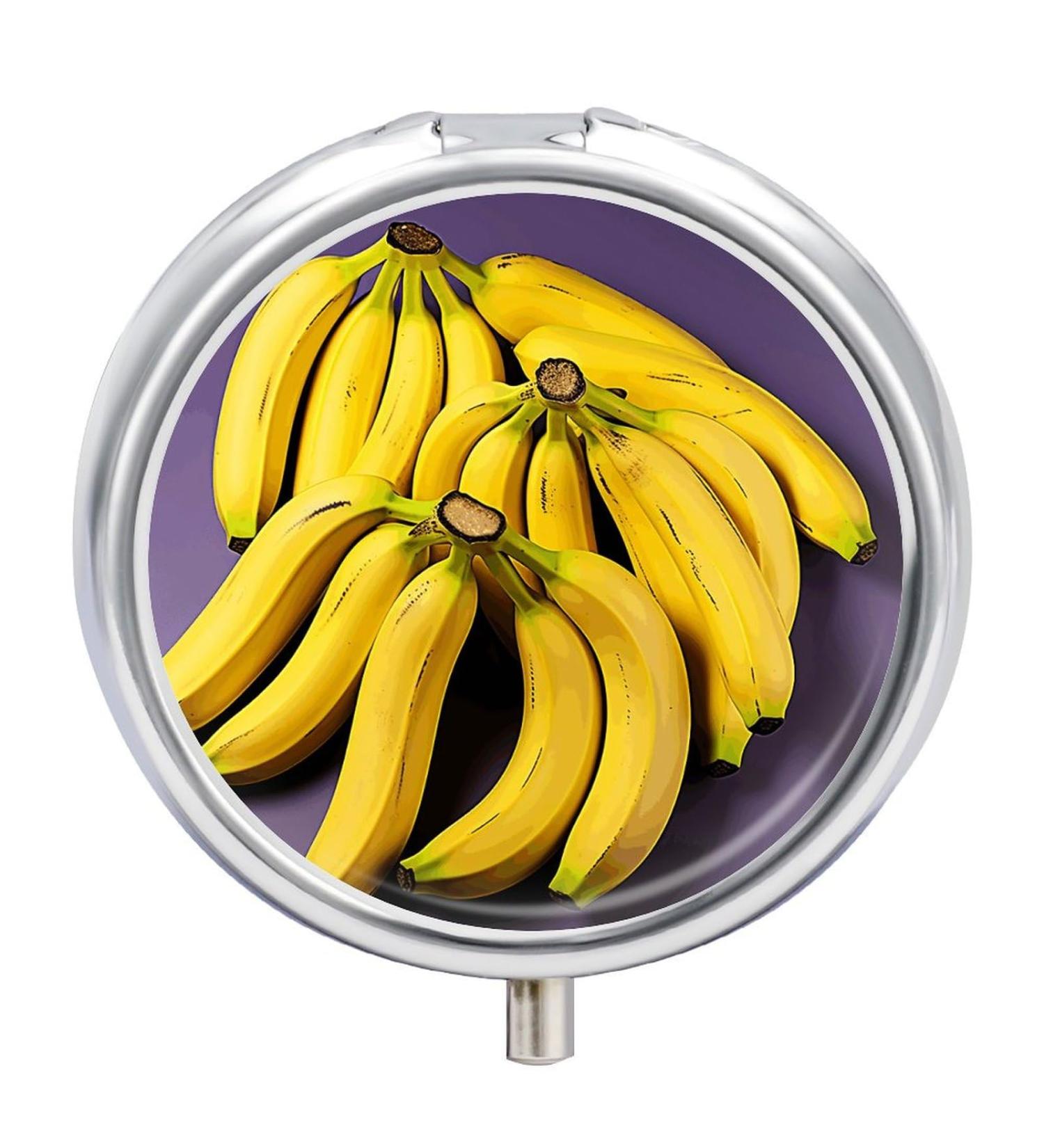 Travel-Friendly Banana Print Pill Box - 3 Compartment Portable Pill Organizer for Purse & Pocket - Buy Online on GoSupps.com