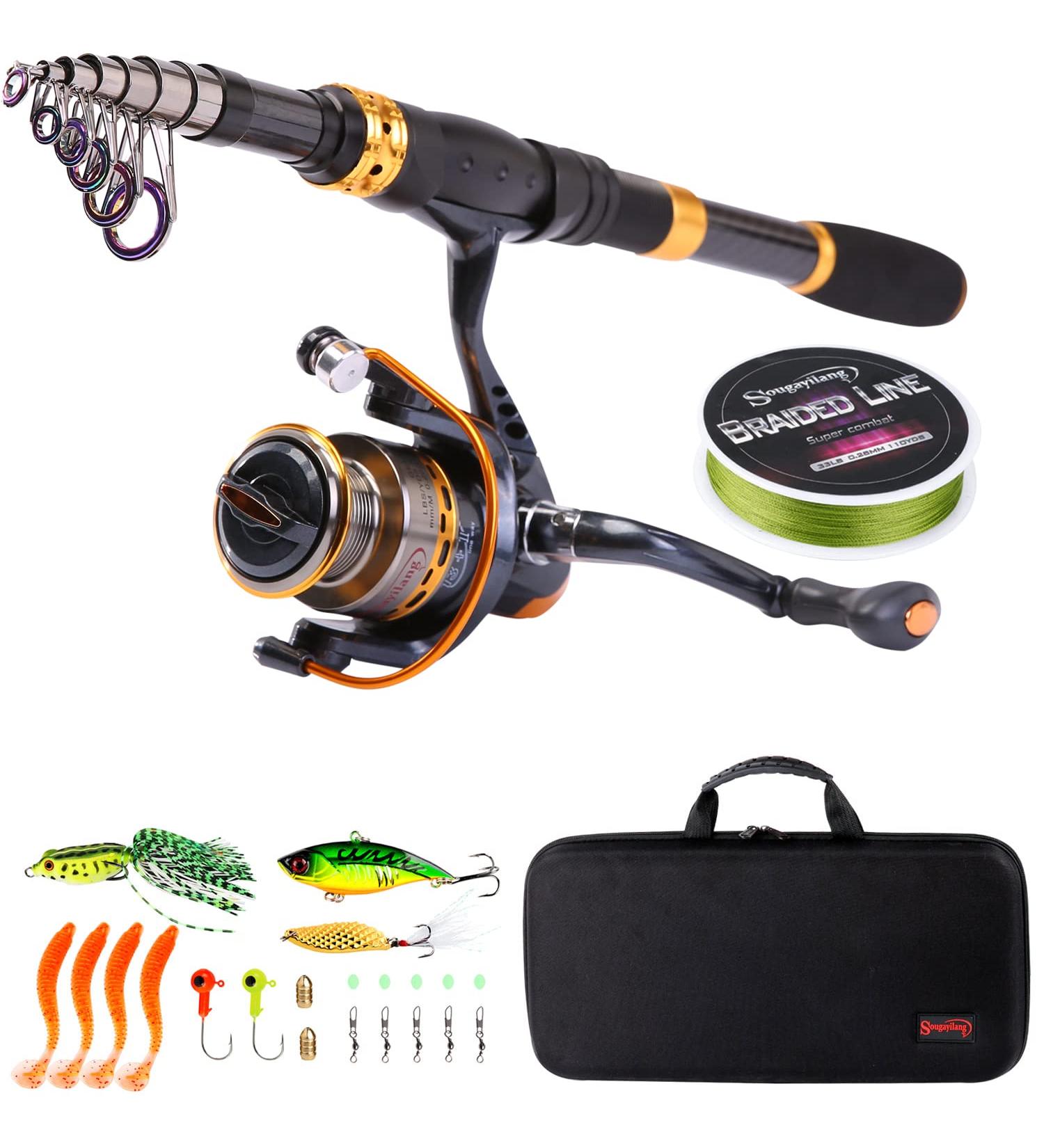 Soougayilang 2.4m Telescopic Fishing Rod & Spinning Roller Combo Carbon Fiber for Salt & Fresh Water Durable & Portable with Carrying Bag - Buy Online on GoSupps.com