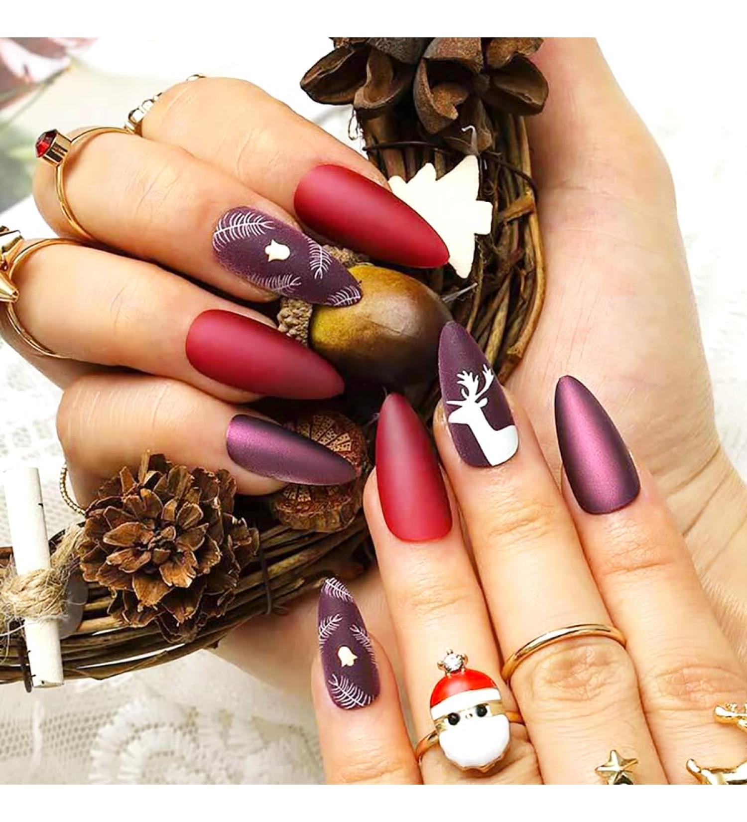 Brishow Christmas Artificial Ballerina Nails Moose Design 24 Full Cover Acrylic Press-On Nails for Women & Girls - Buy Online on GoSupps.com