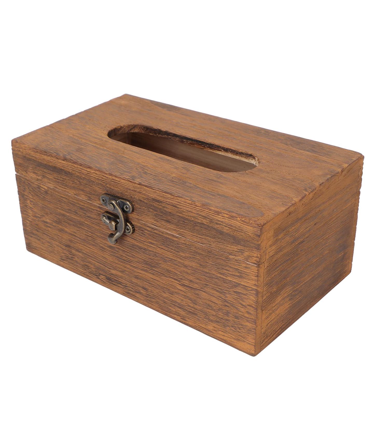 Verdant Touch Retro Decorative Handkerchief Case - Wood Napkin Holder & Desk Organizer for Home & Massage Business - Buy Online on GoSupps.com