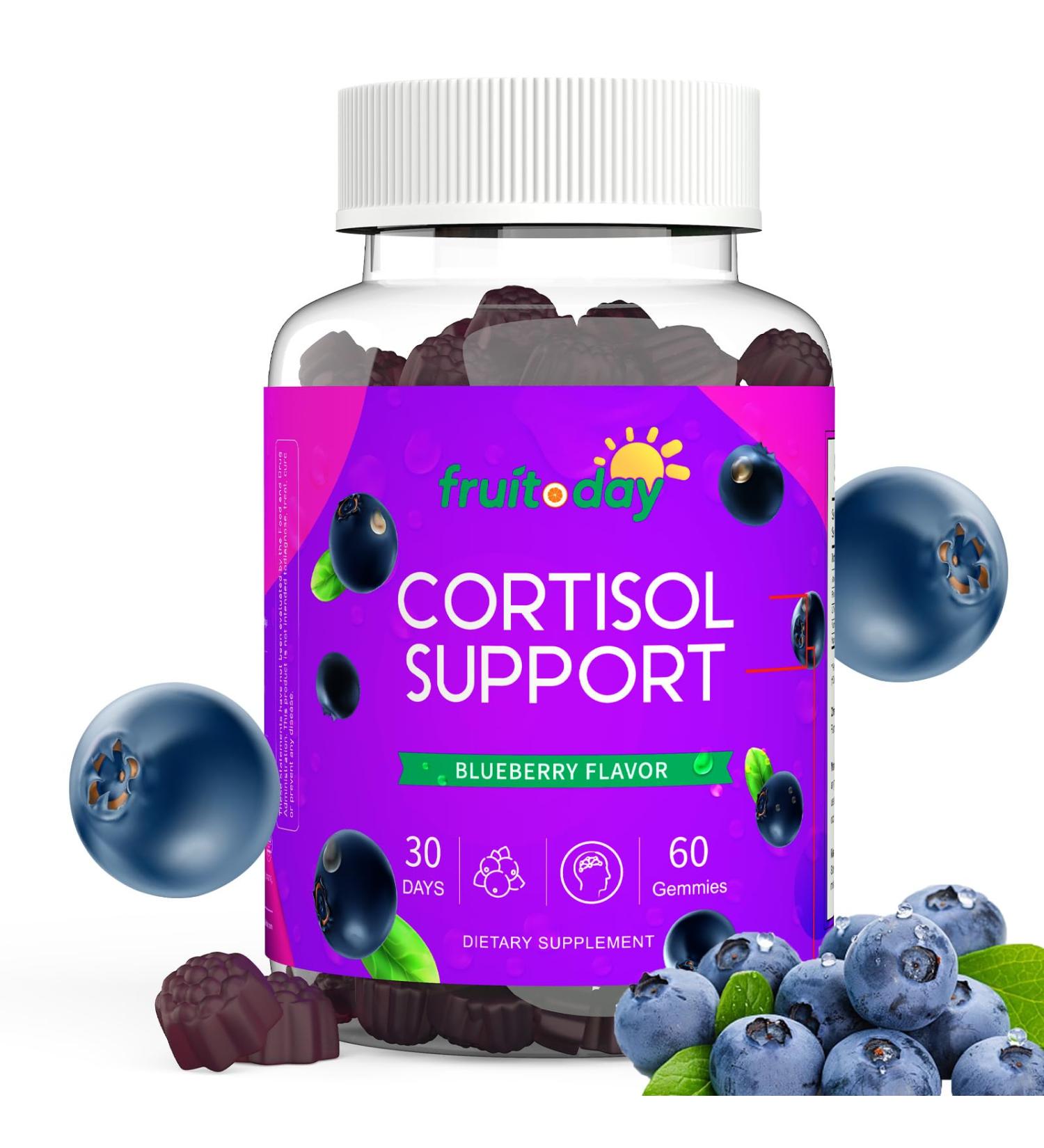 Fruitoday Cortisol Support Gummies for Daily Calm Magnesium Glycinate with Vitamin D3, B6, Potassium, and Calcium Blueberry Flavor, 60 Count - Buy Online on GoSupps.com
