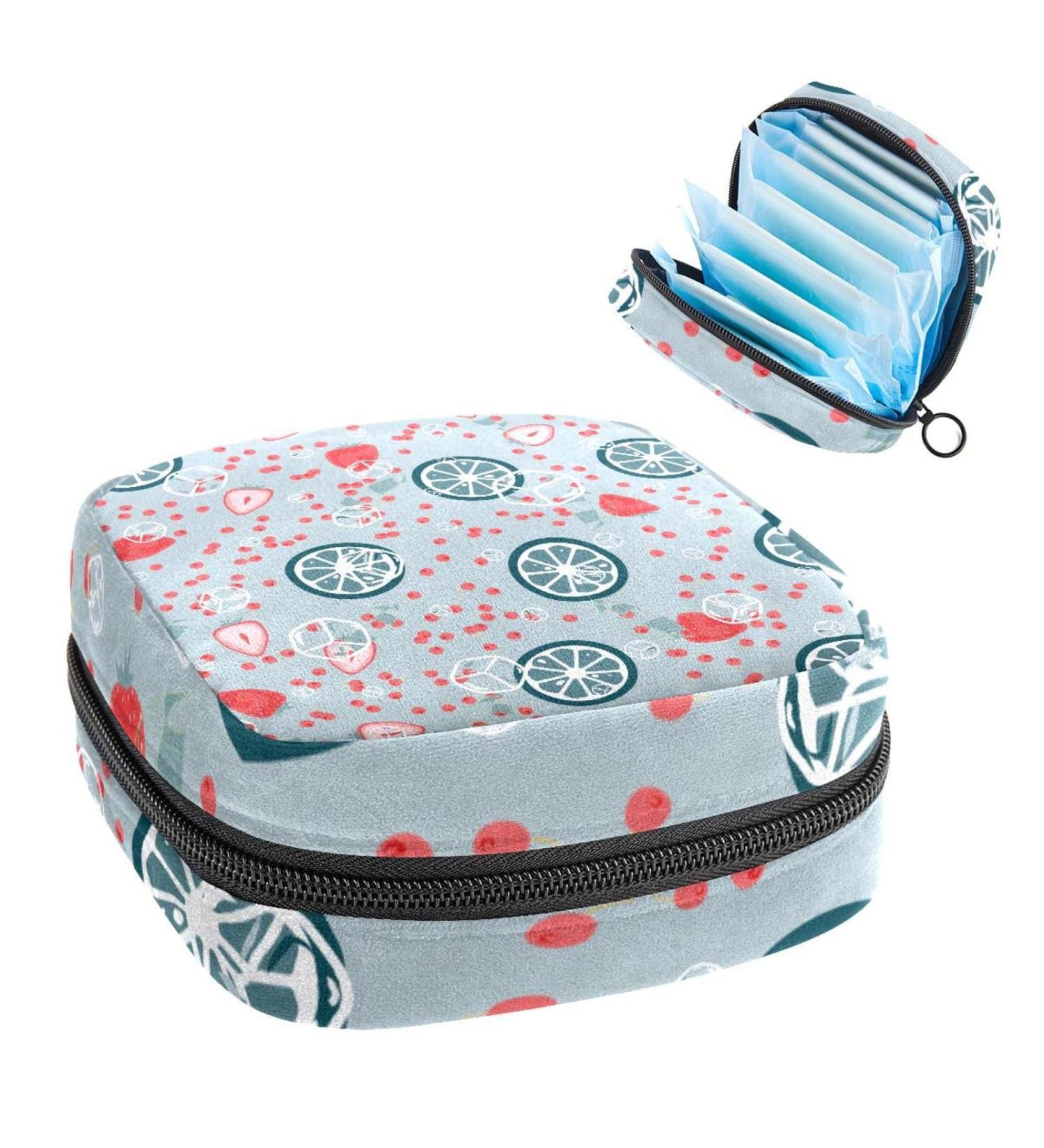 Portable Period Pouch | Tampon Storage Bag & Organizer | Wallet-sized Feminine Product Holder - Lemon Strawberry Ice Cube Design - 4.7x6.6 in - Buy Online on GoSupps.com