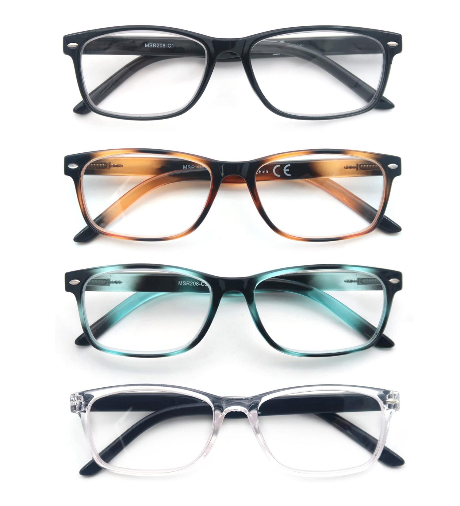 HEEYYOK 4-Pack Reading Glasses for Men & Women | Fashion Rectangular Comfortable Spring Hinge Design - 1.75 Diopters 4 Mixed Colors - Buy Online on GoSupps.com