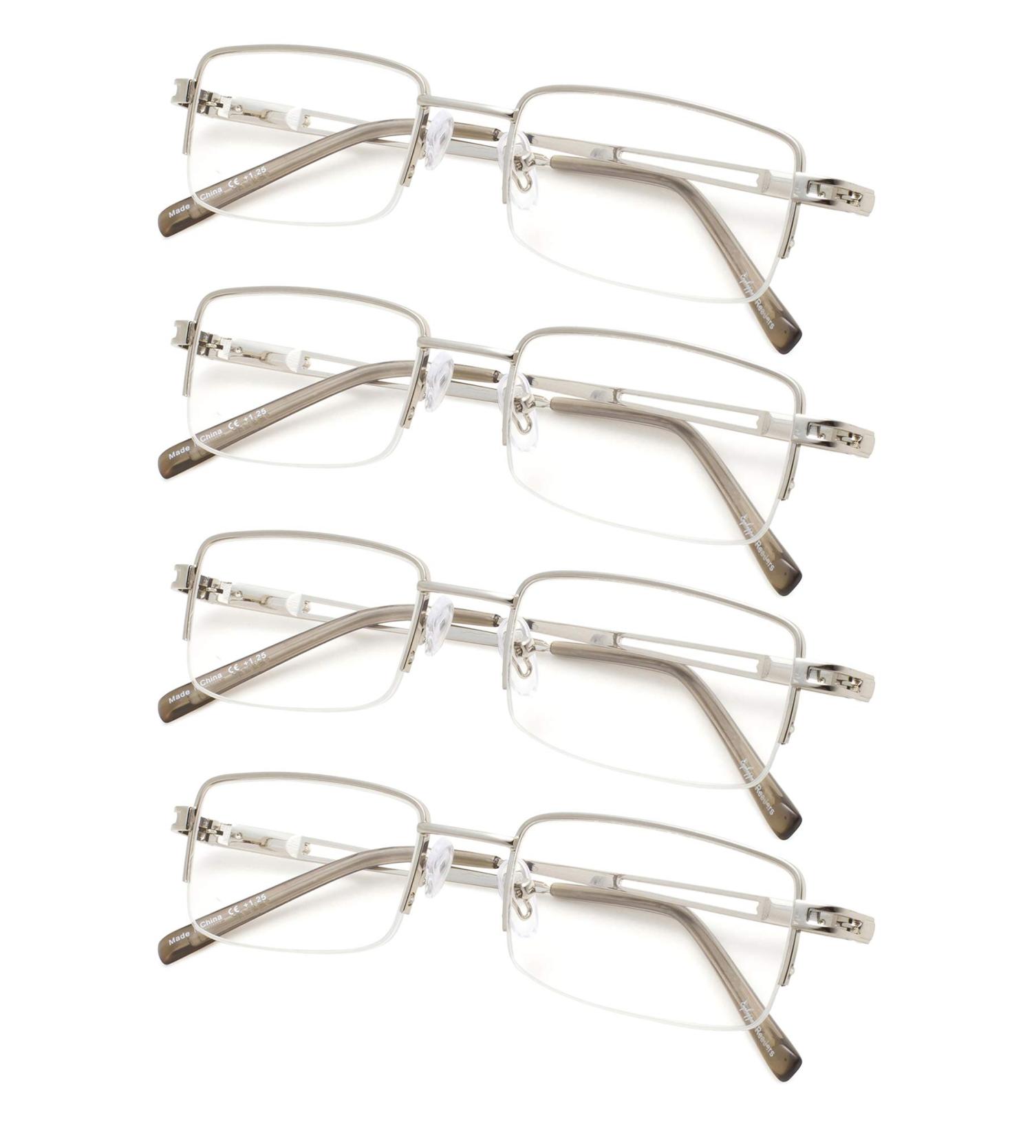 4-Pack Half-Rim Reading Glasses for Men & Women | Spring Hinges Metal Readers - Silver 2.25x - Buy Online on GoSupps.com