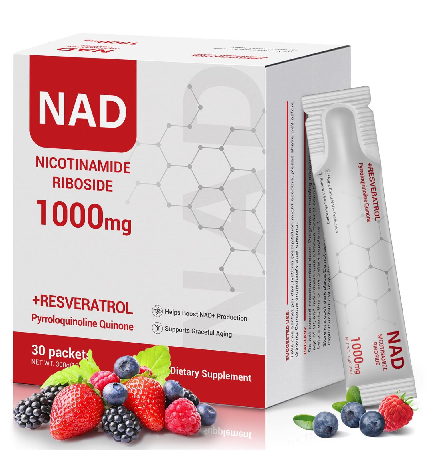 Drsman NAD+ Supplement 1000mg NAD Liquid Stick Packs with Nicotinamide Resveratrol PQQ & Quercetin Berry Flavor Supports Cellular Energy Focus & Healthy Aging 30 Packets - Buy Online on GoSupps.com