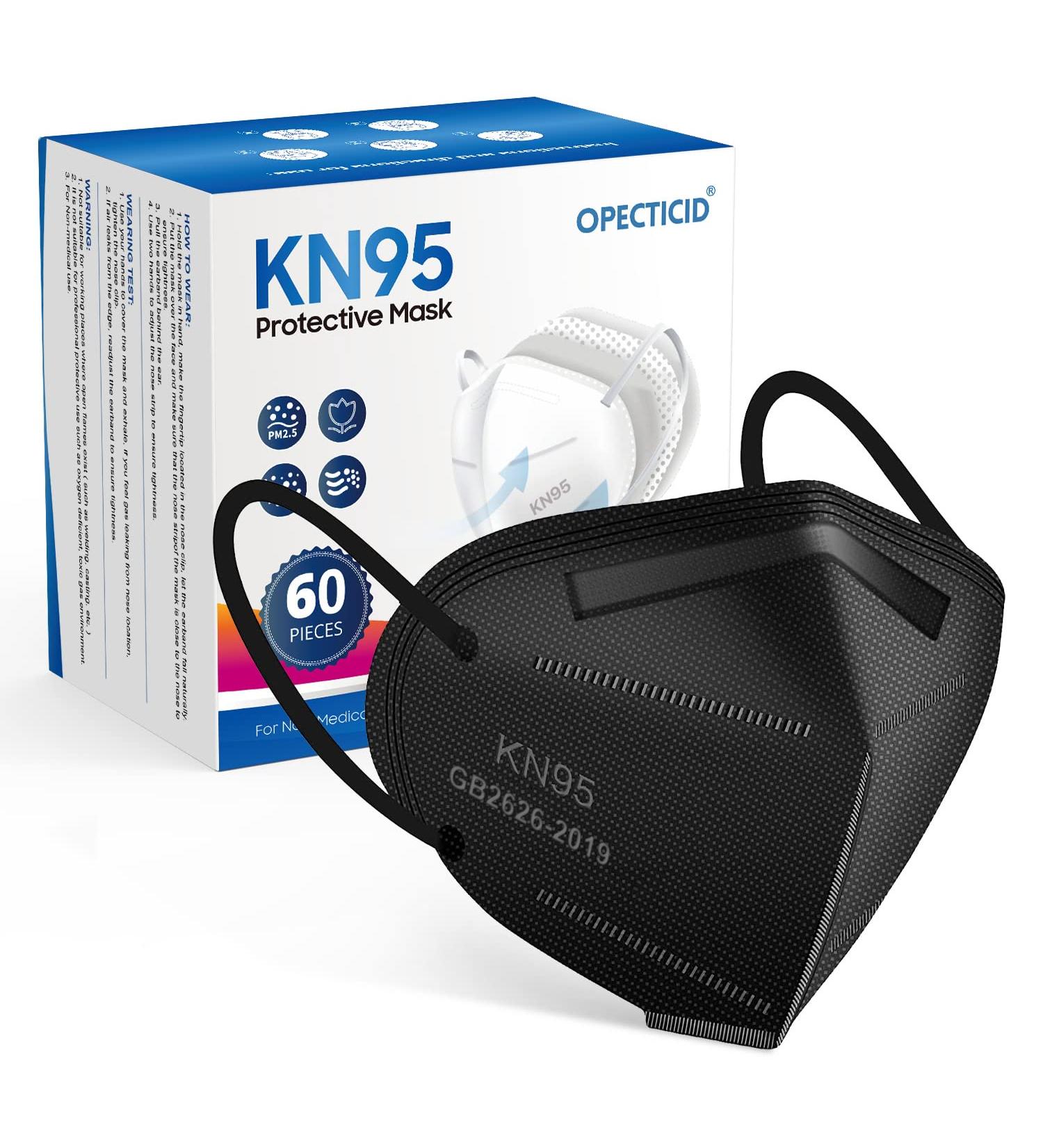 OPECTICID KN95 Black Face Mask 60PCS - Individually Wrapped, 5-Layer Filter, 95% Efficiency - Certified Disposable Masks - Buy Online on GoSupps.com