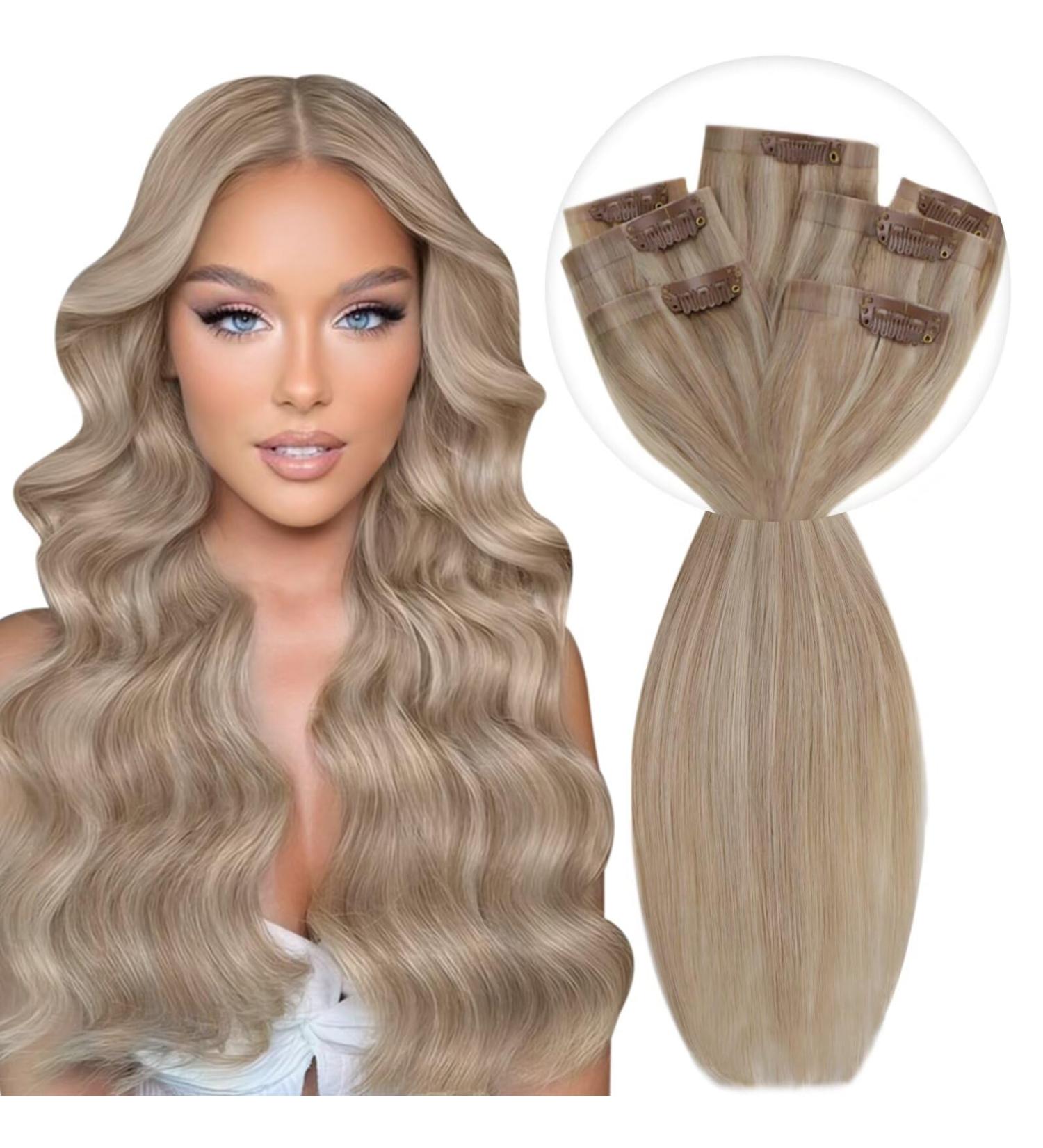Buy Vivien Clip-In Real Hair Extensions - Ash Blonde #18/613 120g 7PCs 40cm (16 inch) - Premium PU Clip Hair Extensions for Stunning Highlights - Buy Online on GoSupps.com