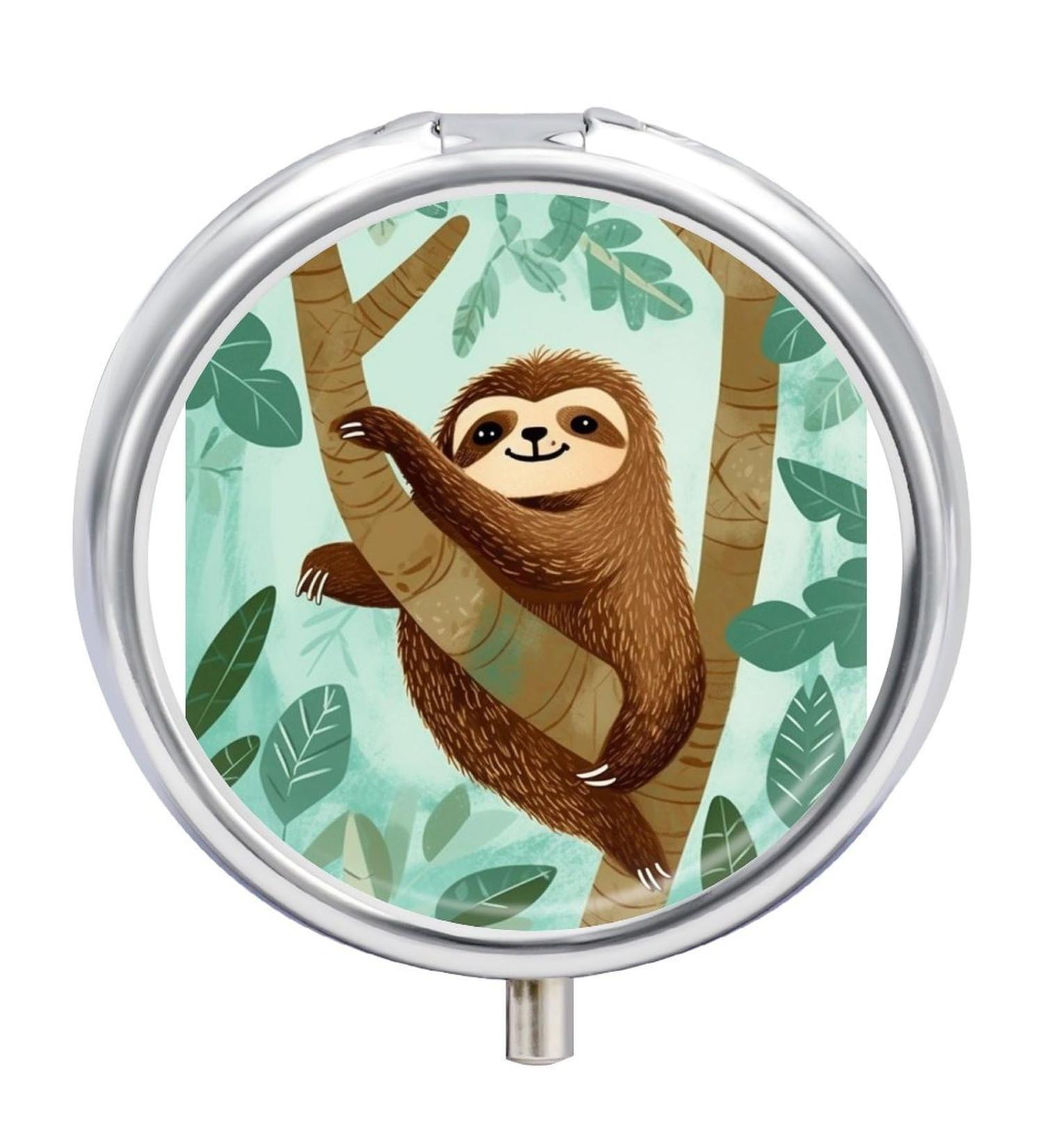 Travel Pill Box with Tree Sloth Design - 3 Compartment Portable Pill Organizer for Purse & Pocket - Buy Online on GoSupps.com