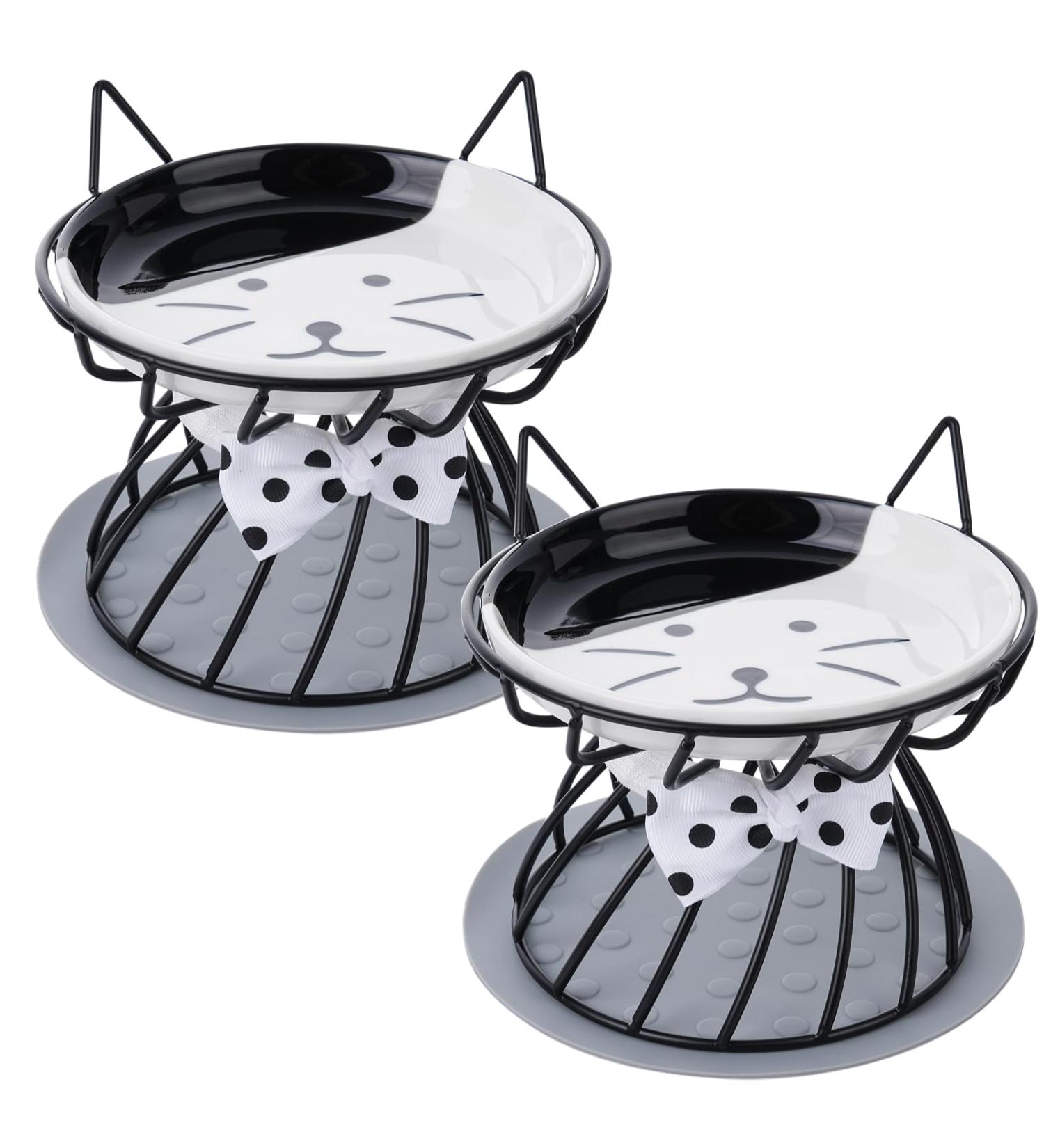 Dorakitten 2Pcs Elevated Cat Bowls with Non-Slip Mat - Anti-Vomiting Raised Cat Food Plates for Spine Protection - Cute Cat Ear Stand Ceramic Dishes for Whisker Fatigue Prevention - Buy Online on GoSupps.com
