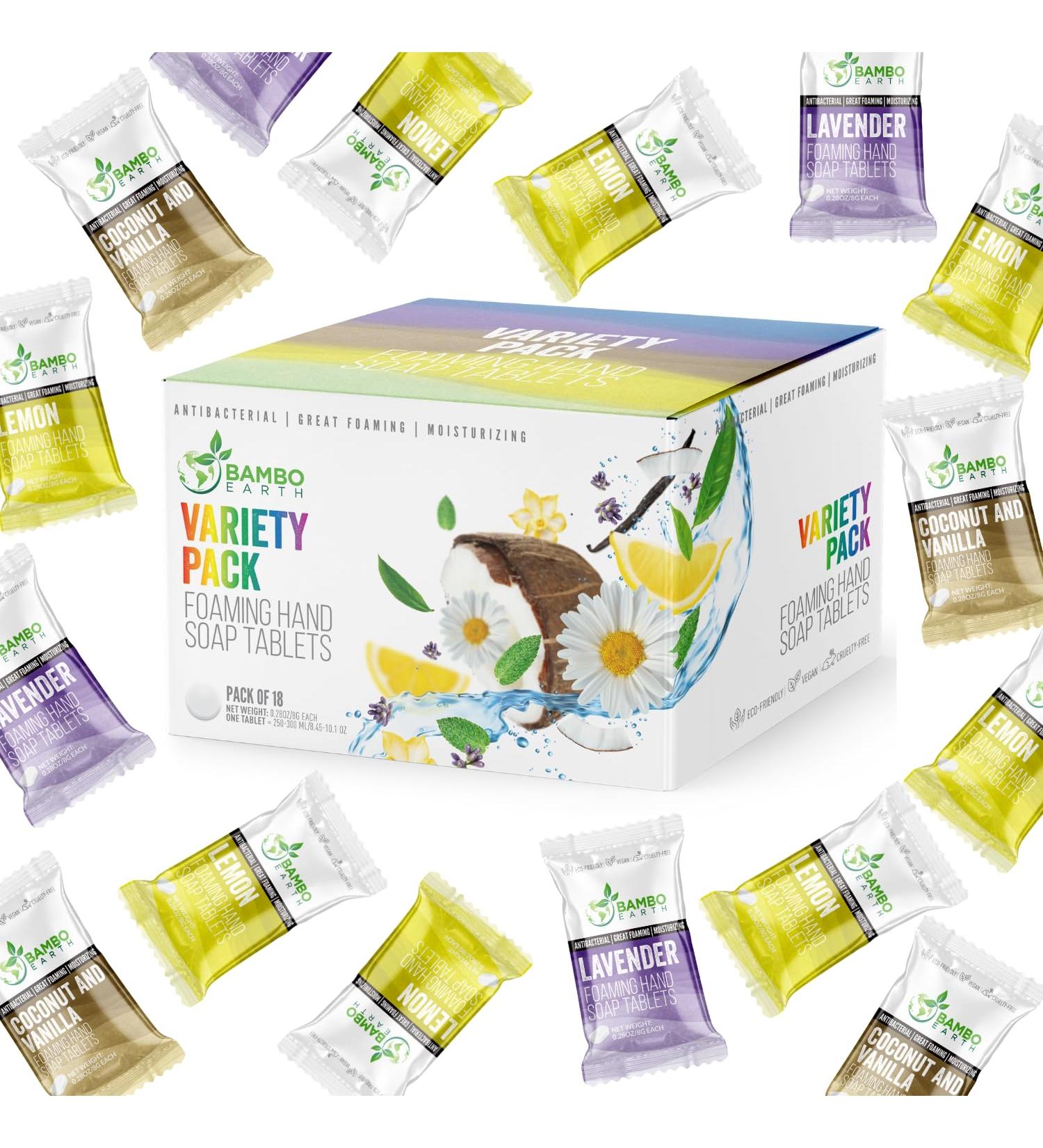 18 Pack Natural Foaming Hand Soap Tablets - Soft Moisturizing Handwash Tab Refills - 1 Tablet 9 Oz Liquid Wash Foam Handsoap - Eco-Friendly Softsoap Refill Tabs (18 Variety Pack) - Buy Online on GoSupps.com