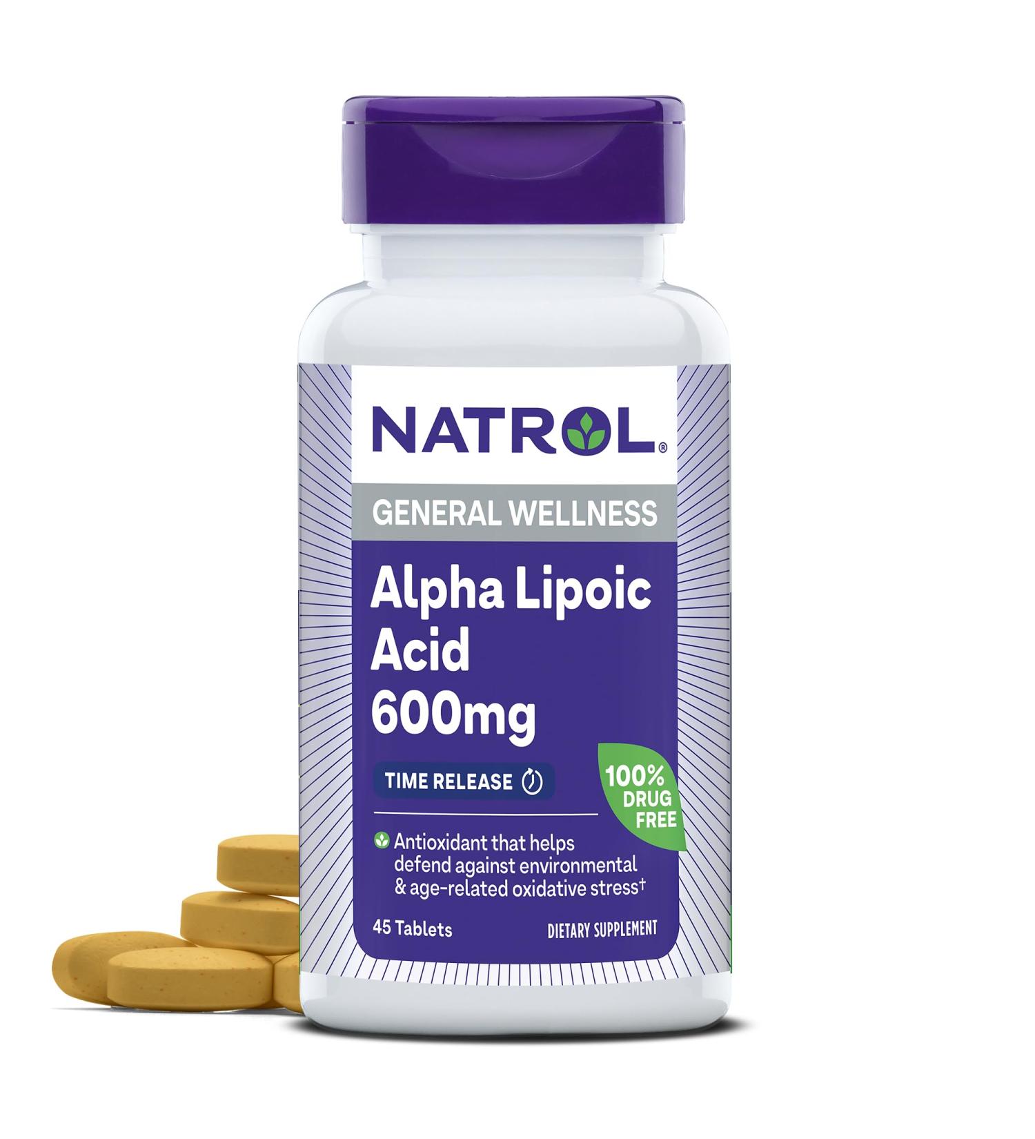 Natrol Alpha Lipoic Acid 600 mg - Dietary Supplement for General Wellness 45 Tablets | International Shipping Available - Buy Online on GoSupps.com