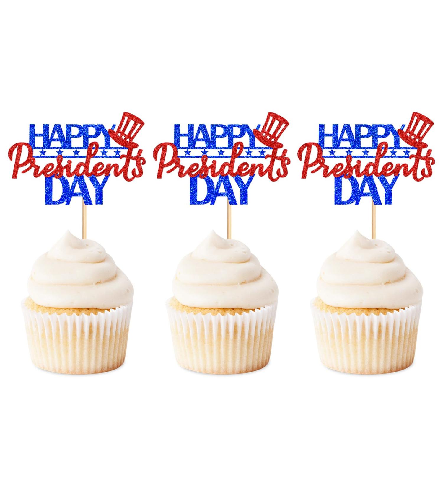 Keaziu 24 Pack Happy President's Day Cupcake Toppers Blue Red Glitter President Cupcake Picks America President Cupcake Toppers for American Patriotic Theme Party Cake Supplies Blue - Buy Online on GoSupps.com