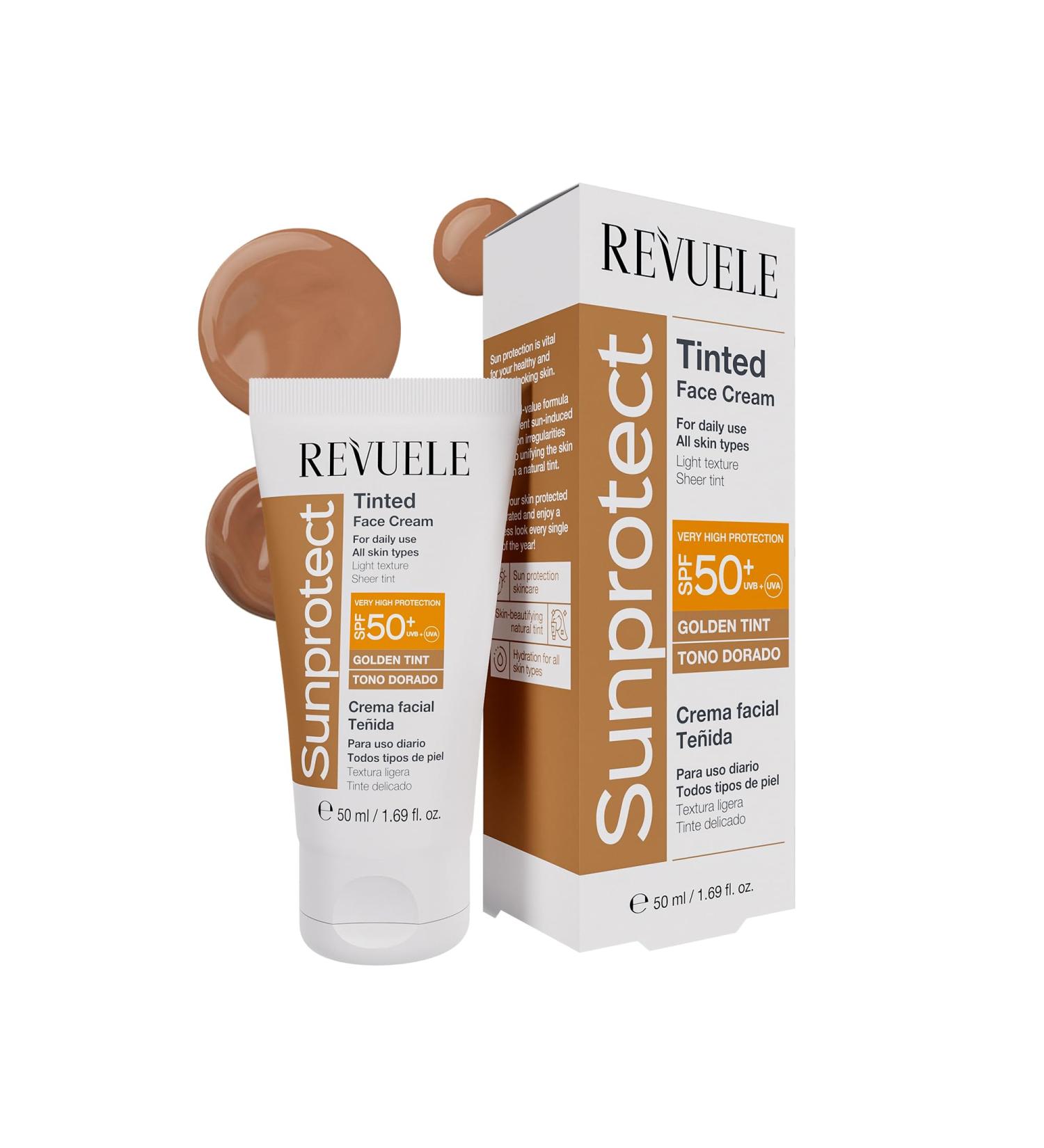 REVUELE Cr me Visage Teint e Sunprotect SPF 50+ Teinte Dor e Protection Solaire Tr s Haute Effet Uniformisant et Lumineux Texture L g re et Satin e Peau Naturelle et Radieuse 50 ml - Buy Online on GoSupps.com