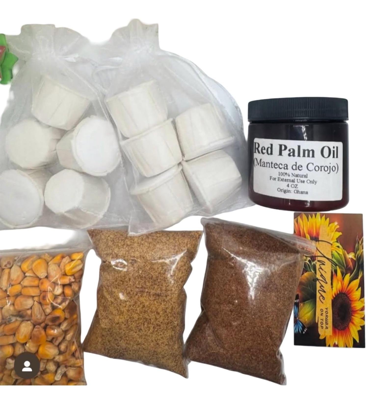 Ep 4oz Manteca de corojo. Elegua Offering Kit Santeria Yoruba Ifa EKU Eja Awado. 10 cascarillas