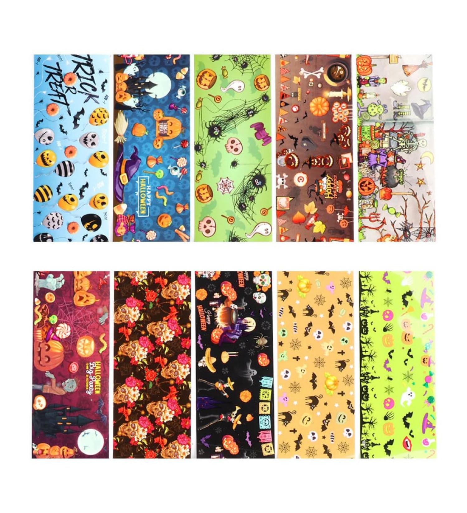 10 Sheets Halloween Nail Foil Transfers Stickers Pumpkin Spider Skull Ghost Witch Nail Decals Festival Party Supplies Decoration Manicure Tips Wraps - Buy Online on GoSupps.com