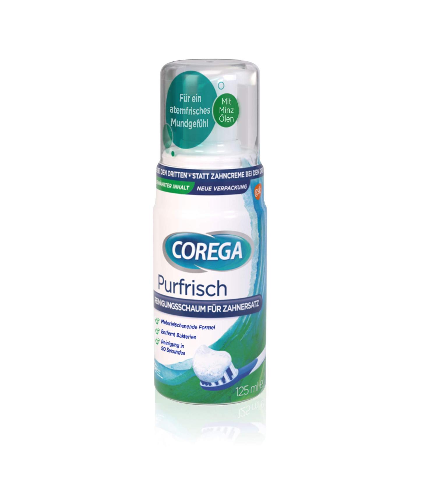Corega Purfrisch Cleaning Foam for Removable Dentures - 125ml | Effective Third Teeth Care - Buy Online on GoSupps.com