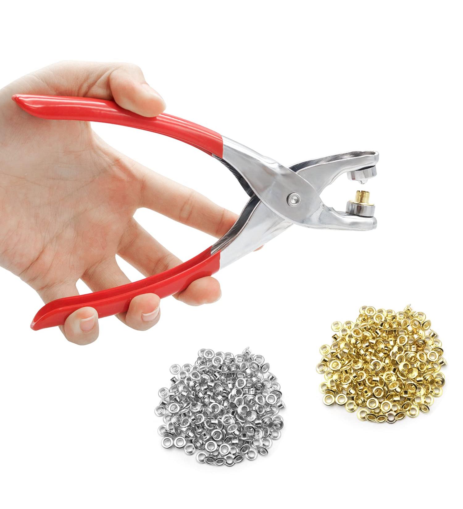 401Pcs 1/4 Inch Grommet Eyelet Plier Set  Grommet Tool Kit with 400 Metal Eyelets in Gold and Silver  Eyelet Grommets  Eyelet Hole Punch Pliers Kit for Leather/Clothes/Shoes/Belts/Fabric - Buy Online on GoSupps.com