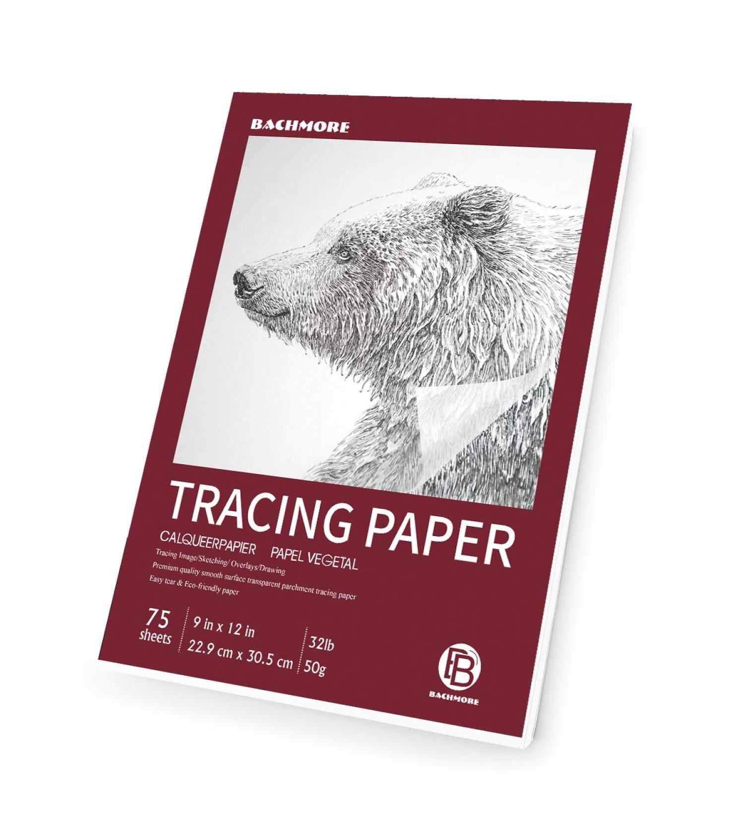 Bachmore 9x12 Tracing Paper Pad - 75 Sheets, Translucent Paper for Pencil, Marker and Ink - Ideal for Tracing, Sketching, and Drawing - 32lb / 50gsm - Buy Online on GoSupps.com