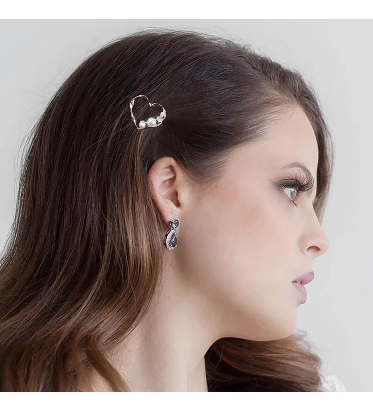 Aneneiceera Love Hair Clip Gold Crystal Hair Barrette One word Clip Hollow Out Heart Hair Pin Pearl Headpieces Decorative Hair Pins Headwear Bride Hair Accessories for Women and Girls(Love) - Buy Online on GoSupps.com