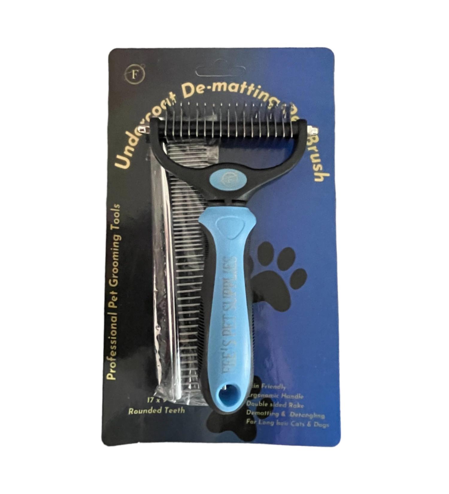 Pet Cat brush & Dog brush Double sided De-Matting De-shedding Rake for medium to long hair - Professional Grooming Tool for Tangle-Free Fur comes with a Bonus FREE stainless steel Comb (Blue) - Buy Online on GoSupps.com
