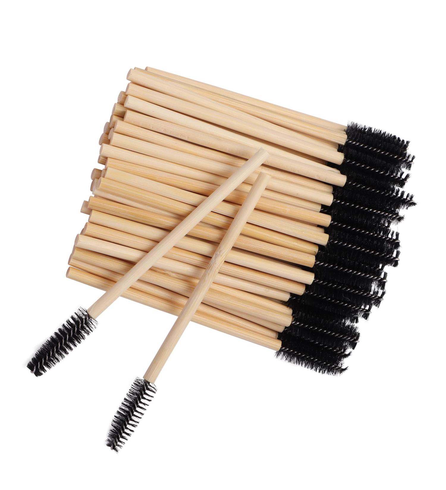 100pcs Bamboo Handle Eyelash Brush & Mascara Wands - Disposable Eye Lash Extensions & Eyebrow Applicator - Black - Buy Online on GoSupps.com