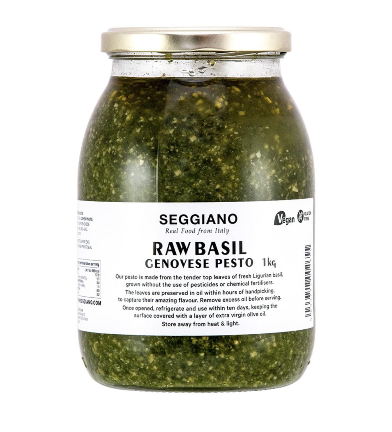 Seggiano Raw Basil Pesto 1KG - Vegan GMO Free Gluten Free Wheat Free Raw Vegetarian and Suitable for Coeliacs - Product of Sicily & Great with Pasta - Buy Online on GoSupps.com