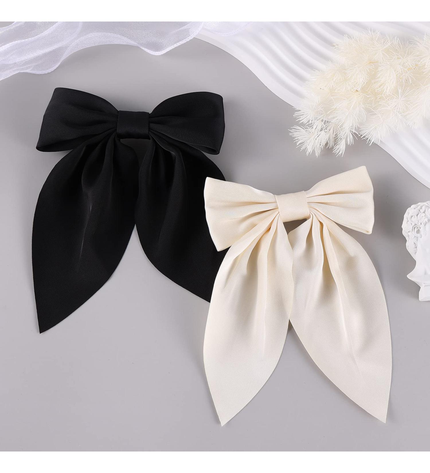 2PCS Soft Silk Bow Hair Clips for Women Girls | Cute Duckbill Bow Clips for Back to School & Wedding Party | Black & Off-White Hair Accessories - Buy Online on GoSupps.com