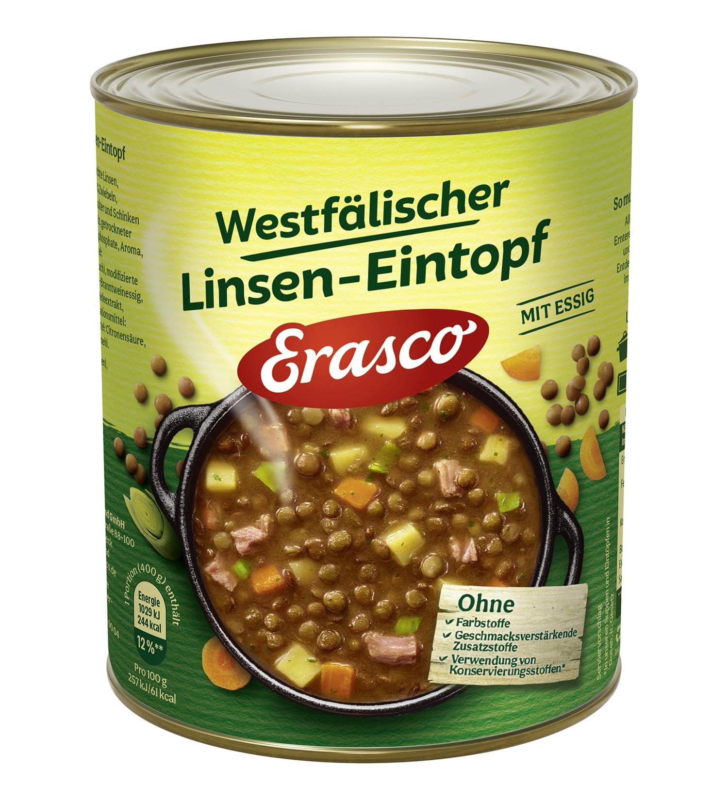 Erasco Westphalian Lens Stew (800g) - Quick 5-Minute Meal with Fresh Vegetables - Buy Online now! - Buy Online on GoSupps.com