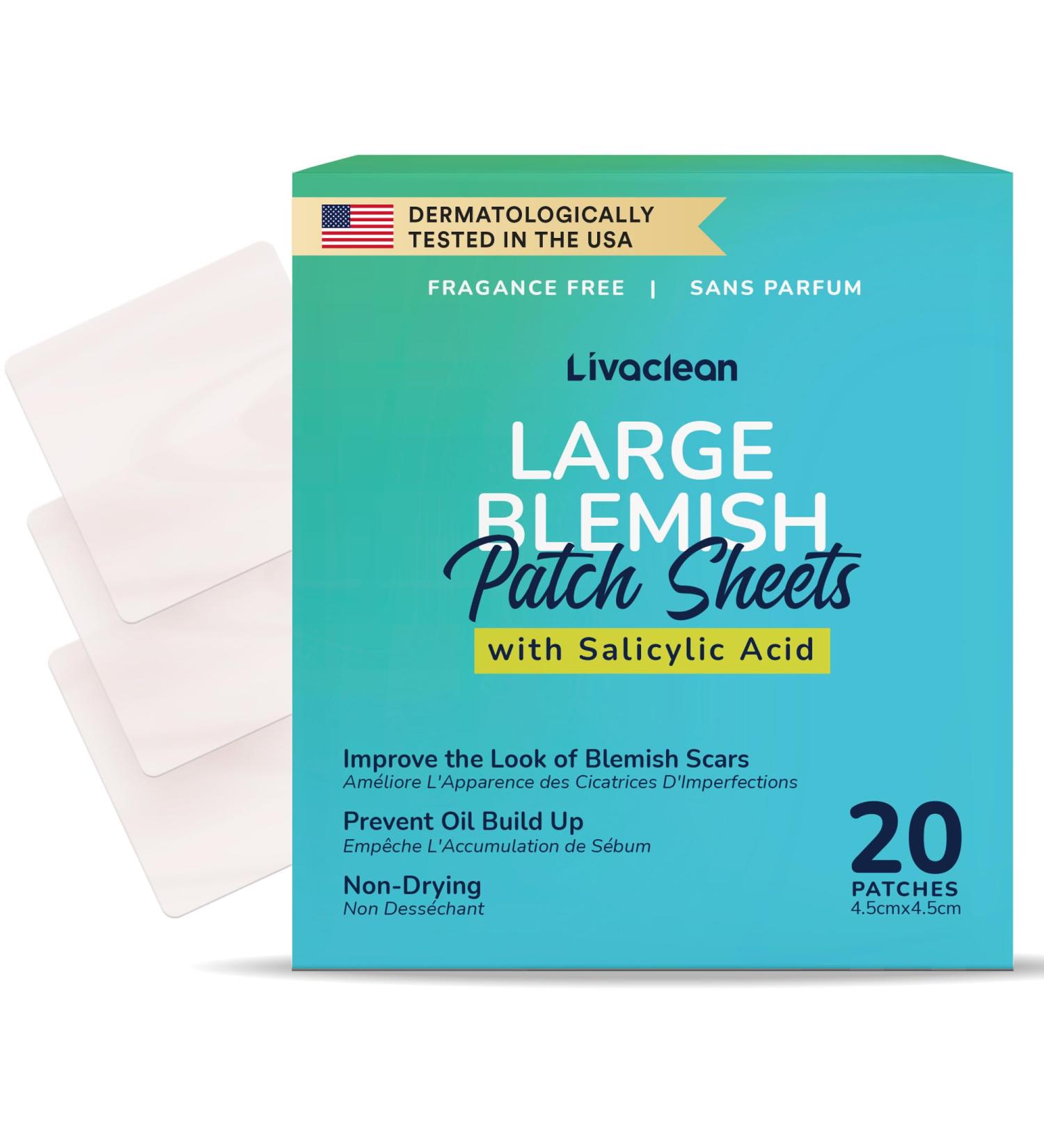 LivaClean (20 Count) Large Square Patch Salicylic Acid Edition - Large Face Patch Absorbing Cover Patch For Face Overnight Face Patches 1 Pack 20 Count S. Acid Large Patches - Buy Online on GoSupps.com