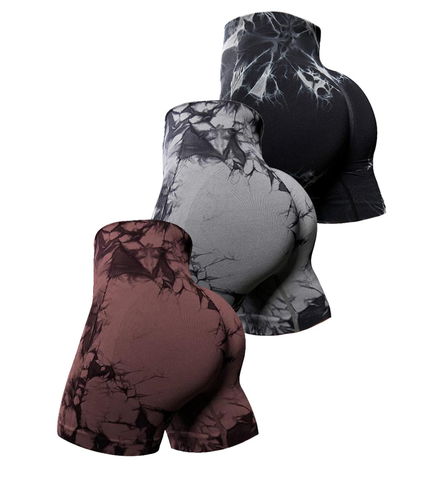 OVESPORT Women's Scrunch Butt Yoga Shorts | High Waisted Gym Biker Shorts | Brown/Grey/Black - Large - Buy Online on GoSupps.com