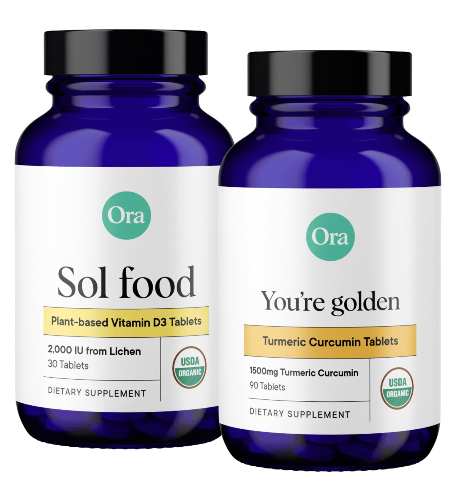 Ora Organic Vitamin D3 2000IU & Turmeric Curcumin Bundle: Vegan Vitamin D from Lichen for Bone Health 30 Vegan Tablets + Pure Turmeric and Black Pepper Extract - 90 Tablets - Buy Online on GoSupps.com