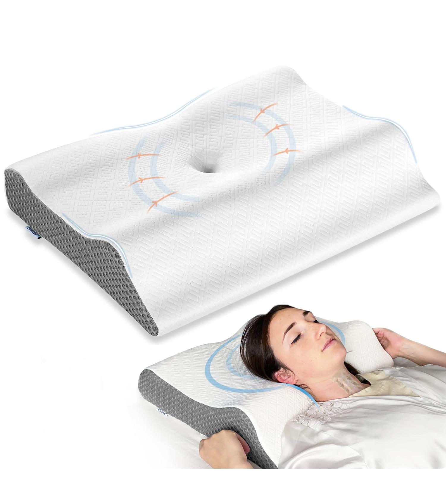 Elviros Memory Foam Neck Pillow for Sleeping - Orthopedic Support for Pain Relief - CertiPUR-US - White - Buy Online on GoSupps.com