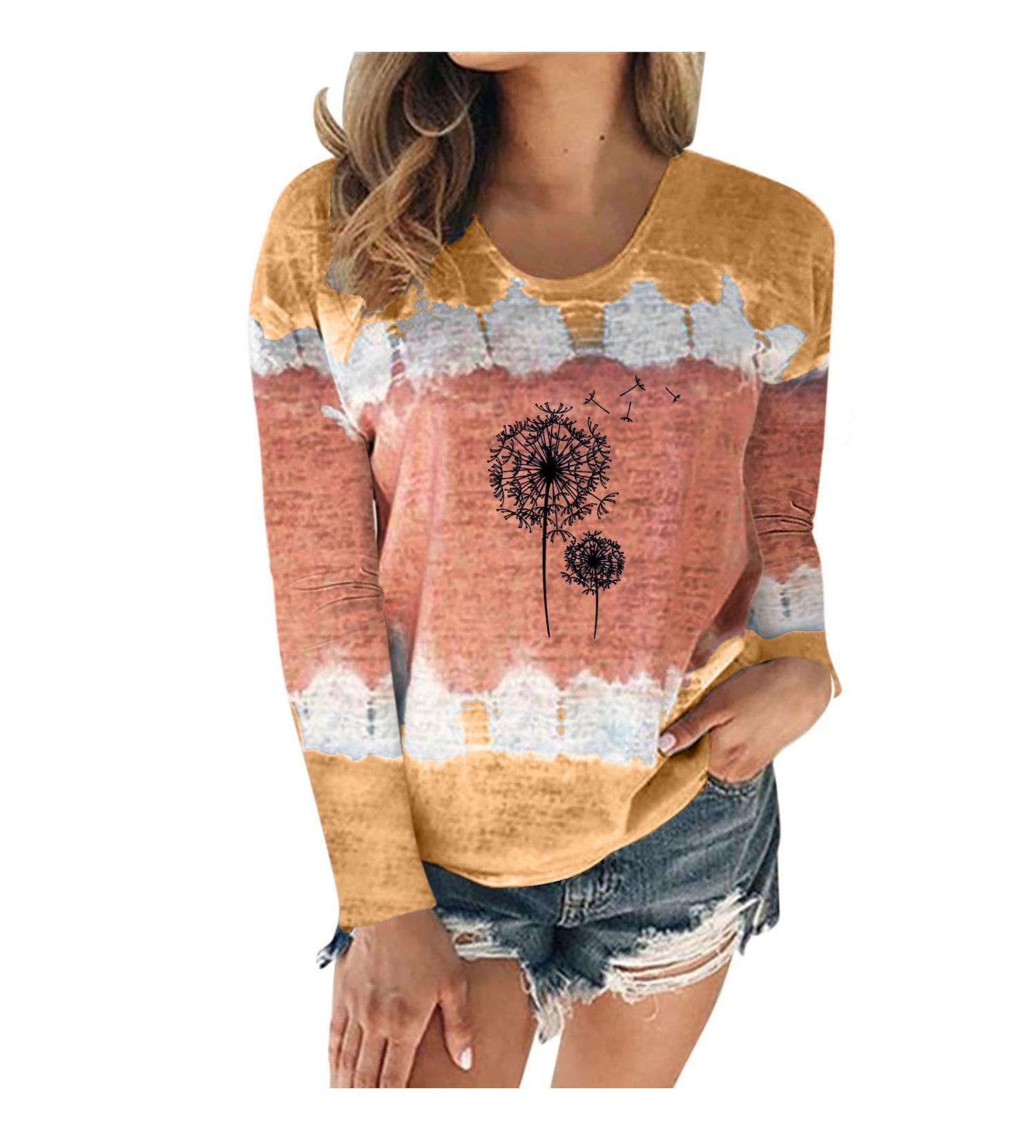 Hoodie Women's Knitted Jumper Women's Casual Fashion Crew Neck Tie Dye Print Long Sleeve T-Shirt Blouse Tops Turtleneck Pullover Women's Pullover Autumn Khaki L - Buy Online on GoSupps.com