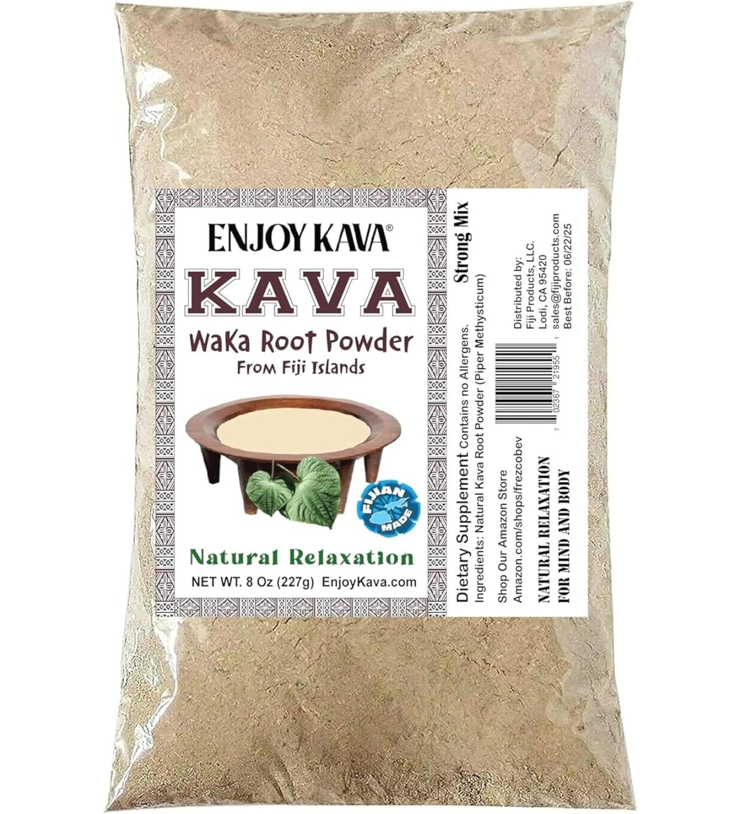 Enjoy Kava - Pure Noble Kava Root Powder 1/2 Pound (8 Oz) All Natural Stress Relief - Helps Body Relax to Improve Sleep - Imported from Fiji Islands - Buy Online on GoSupps.com