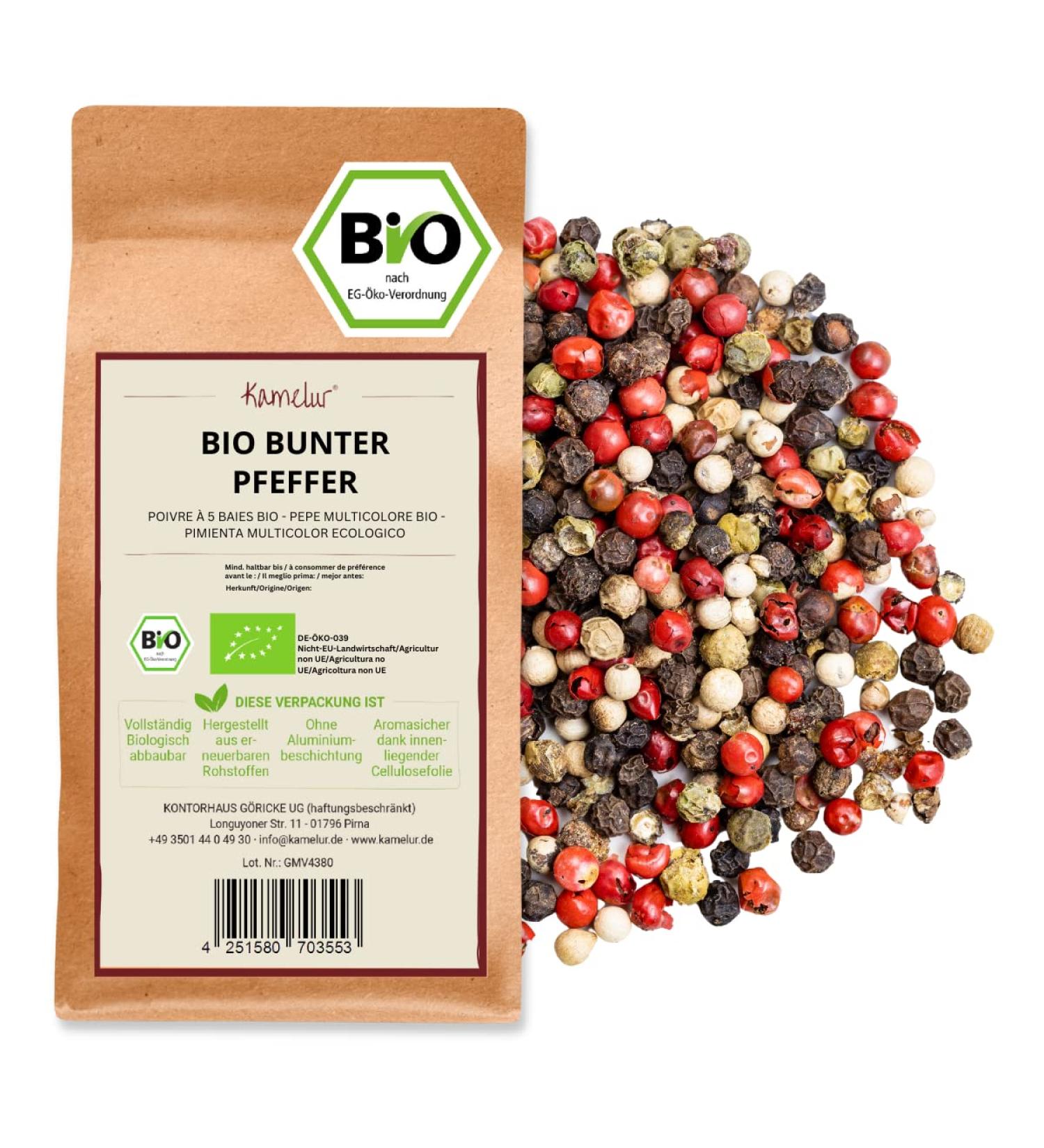 Kamelur 200g Bio Pfefferk rner - Bunter Bio Pfeffer Mix f r die M hle | Schwarz Gr n Wei & Rosa Pfeffer - Buy Online on GoSupps.com