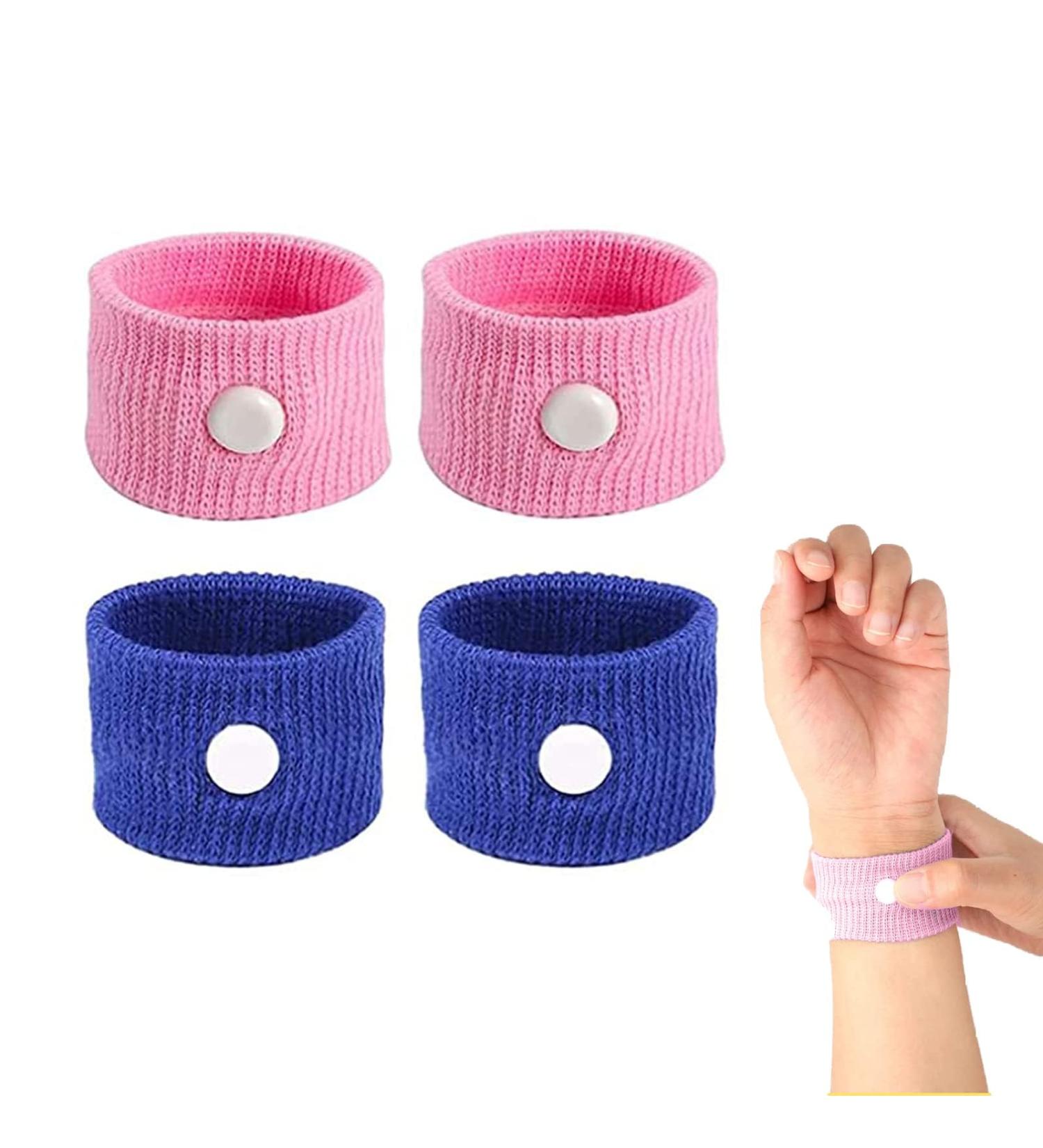 Motion Sickness Relief Wristbands - 2 Pairs for Travel by Sea, Car, Airplanes | Natural Anti Nausea Bands (Pink and Blue) - Buy Online on GoSupps.com