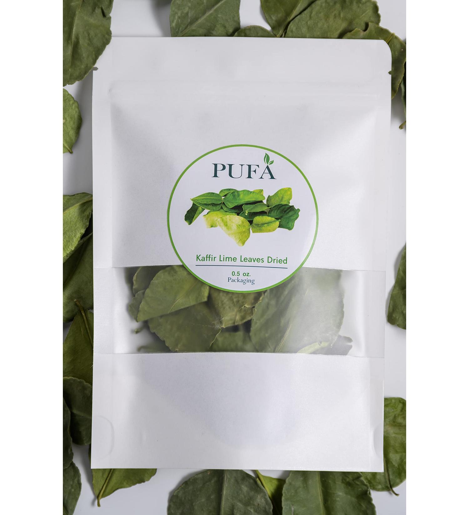 Pufa Dried Kaffir Lime Leaves - Premium Natural Lime Tree Leaves for Panang Curry, Roast Chicken, Soups, 0.5 Oz Resealable Bag - Non-GMO, Chemical-Free - Buy Online on GoSupps.com