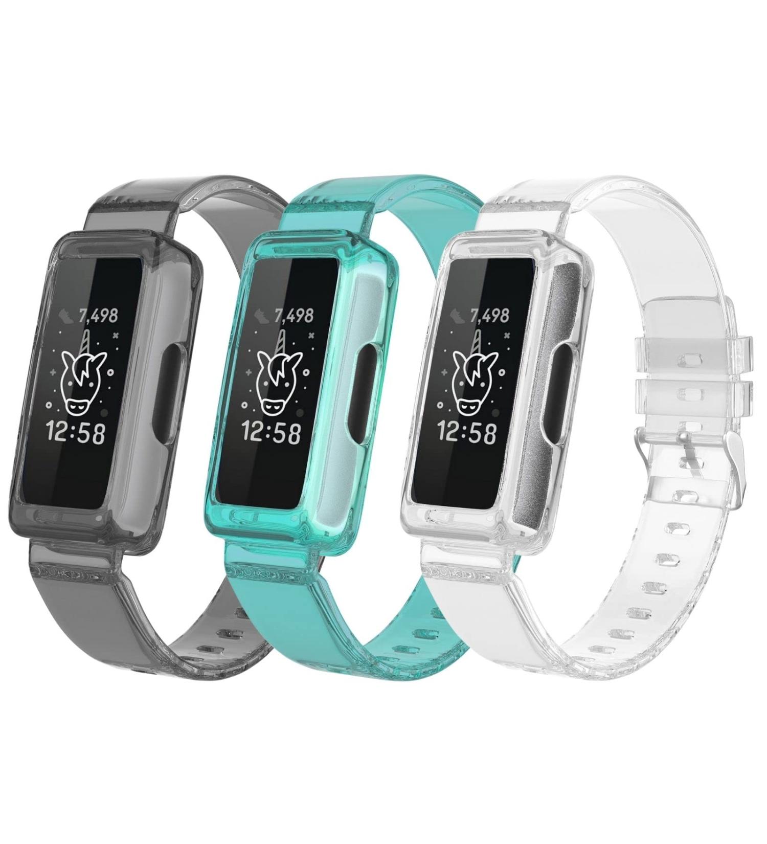 ESeekGo Clear TPU Bands for Fitbit Ace 3/2 & Inspire Series - Rugged Sport Design with Bumper Case - Suitable for Kids and Women - Clear Black+Green (3 Pack) - Buy Online on GoSupps.com