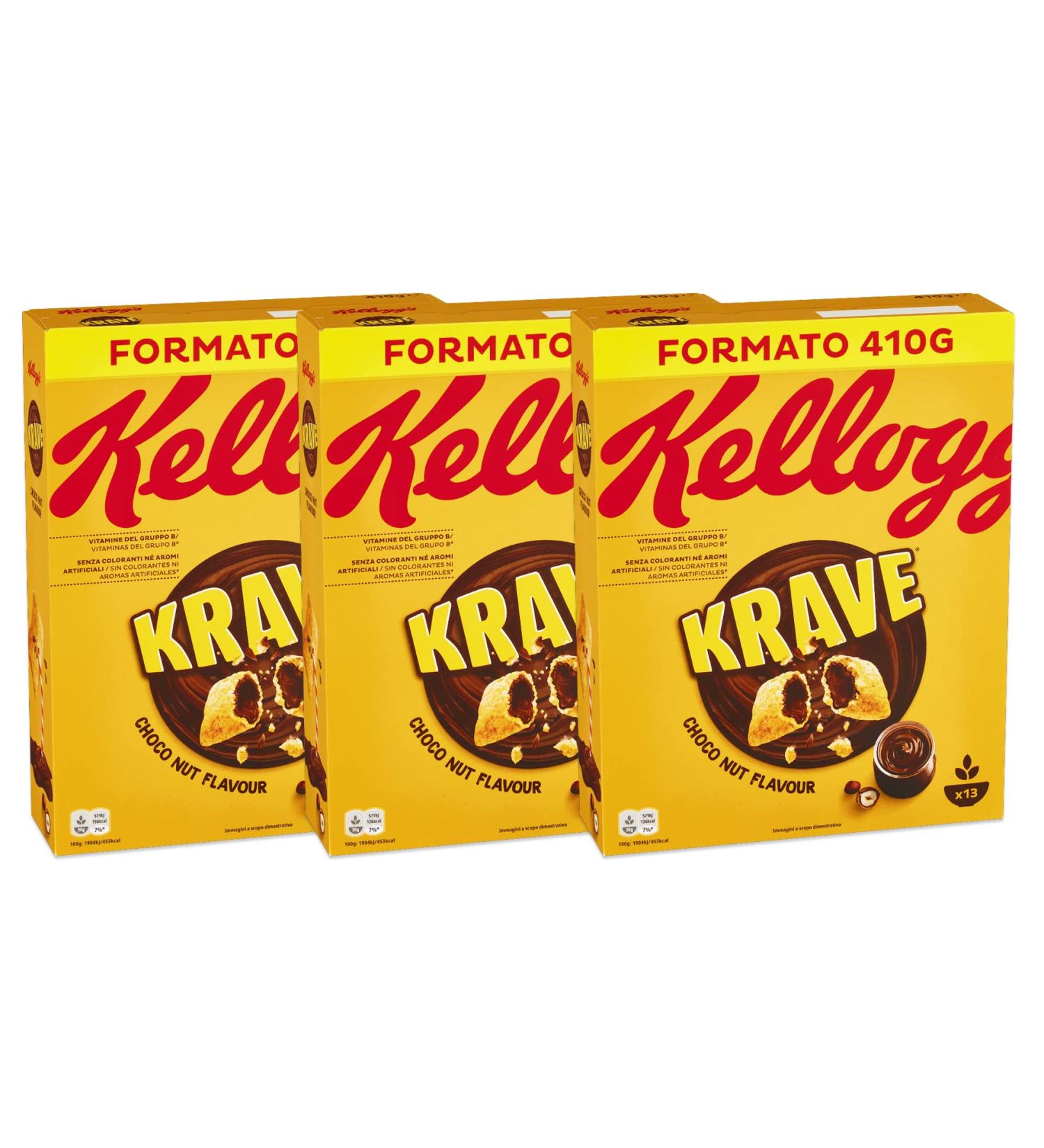  CAIYA Kellogg's Krave Choco Nut Flavour 3-pack cereal with chocolate and hazelnut filling 410g 3 packs  - Buy Online on GoSupps.com