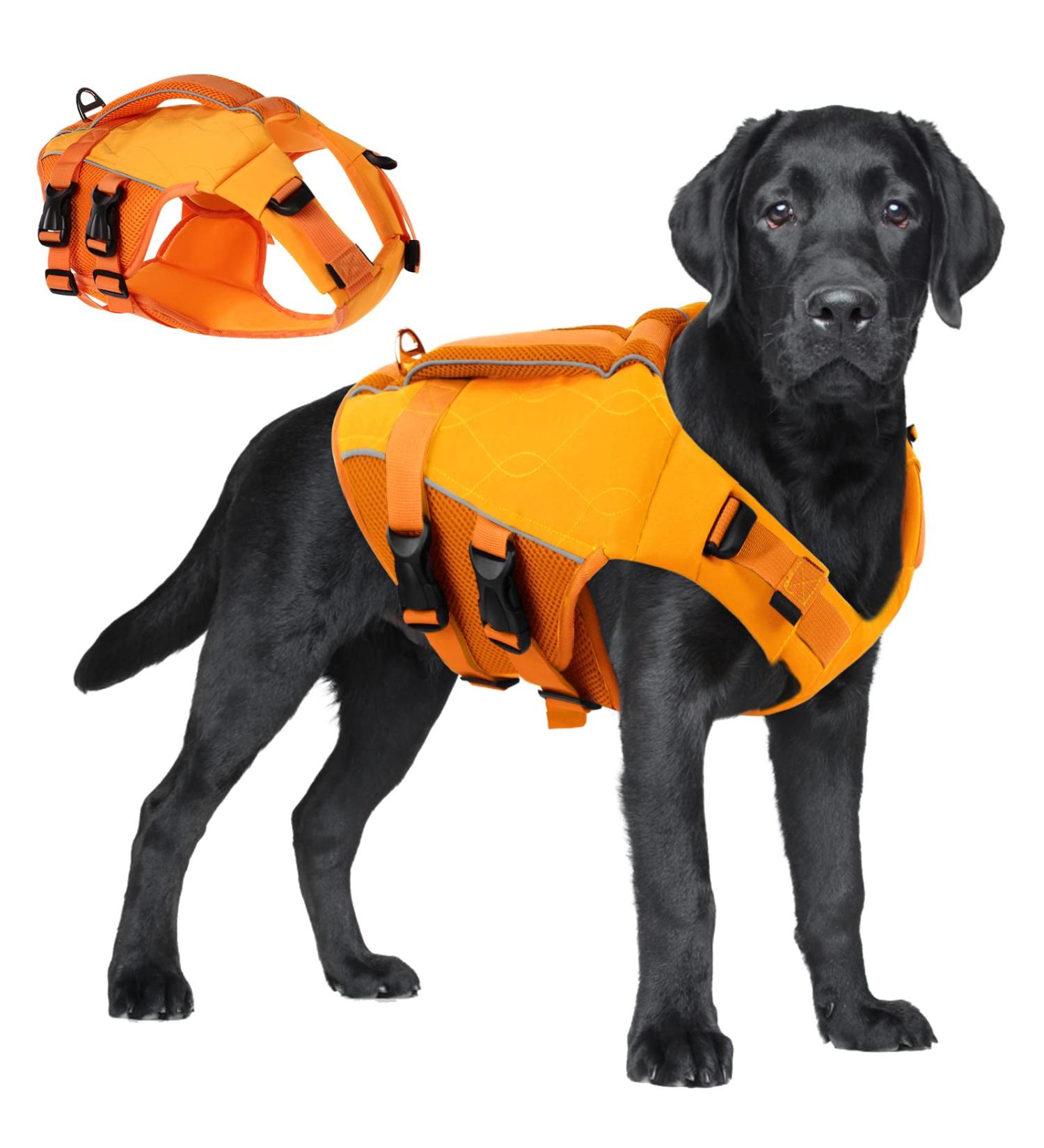 Asenku Adjustable Dog Wowers for All Sizes - Ripstop Dog Life Jacket with Reflective Handle for Boating Swimming & Surfing - Orange - Buy Online on GoSupps.com