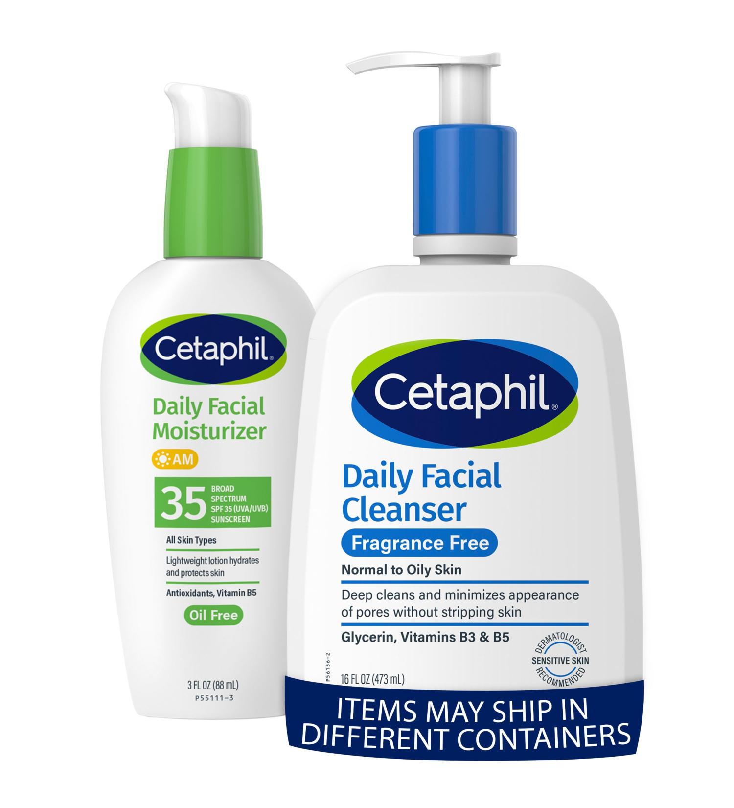 Cetaphil Face Wash Fragrance Free Daily Facial Cleanser for Sensitive Skin 16 oz Face Moisturizer Daily Oil Free Facial Moisturizer with SPF 35 Fragrance Free Face Lotion 3 Fl Oz