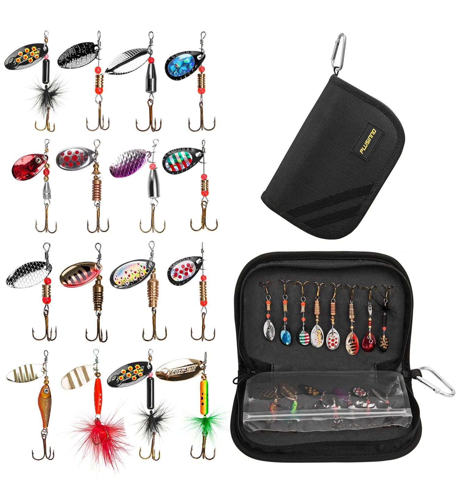 PLUSINNO Bass Fishing Lures 16pcs Spinner Baits Kit with Carry Bag - Trout Hard Metal Spinner Baits Set - Buy Online on GoSupps.com