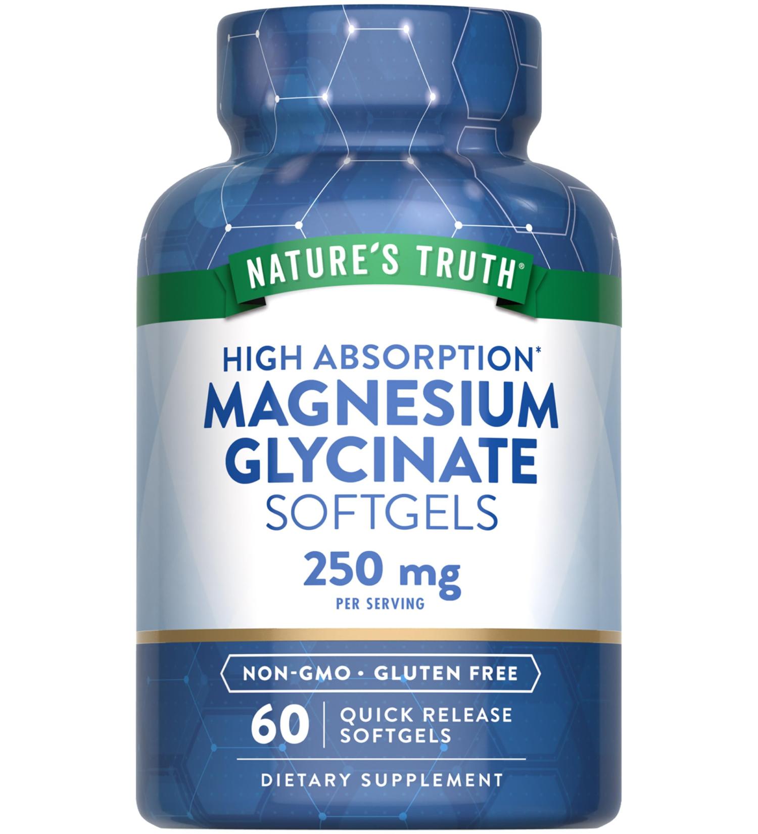 Nature's Truth Magnesium Glycinate Softgels | 250mg | 60 Pills | High Absorption | Non-GMO & Gluten Free Supplement - Buy Online on GoSupps.com