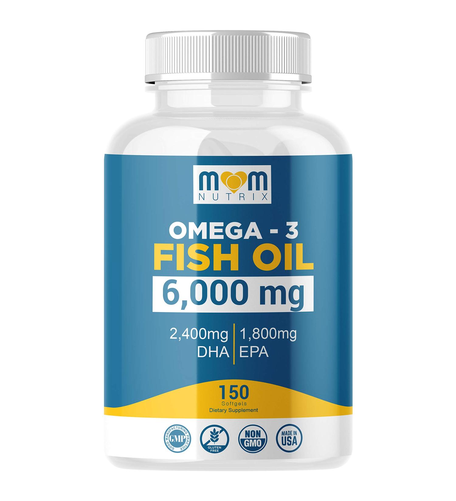 Omega 3 Fish Oil 6000mg with Maximum EPA DHA - Supports Brain, Liver, Heart & Immunity - Made in USA - 150 Softgels - Buy Online on GoSupps.com