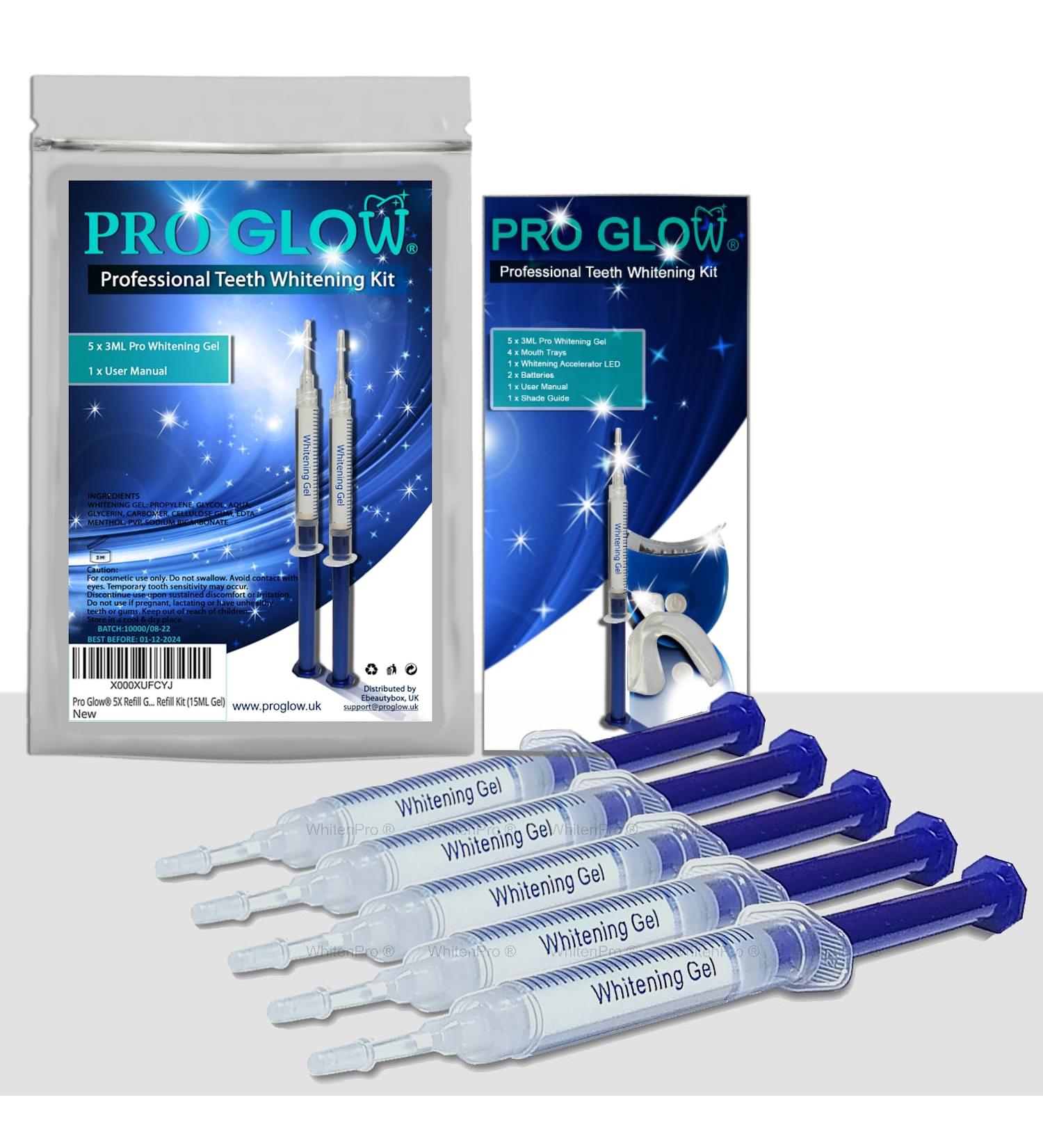Pro Glow 5X Teeth Whitening Gel Refill Kit - 15ML Gel Tubes - Buy Online on GoSupps.com
