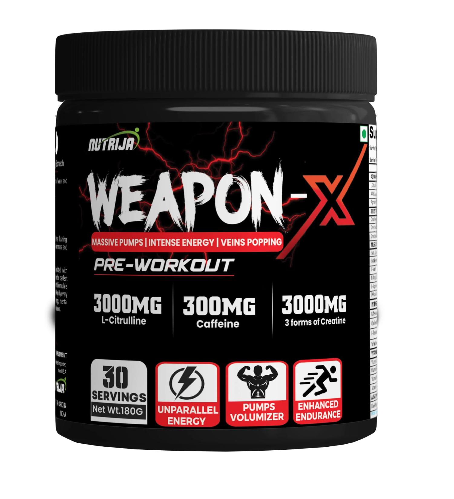 Weapon-X Pre-Workout Powder | 21 Active Ingredients | 3 Forms of Creatine AAKG Beta-Alanine | Boost Energy Focus & Strength | 30 Servings (Pineapple) - International Shipping Available - Buy Online on GoSupps.com